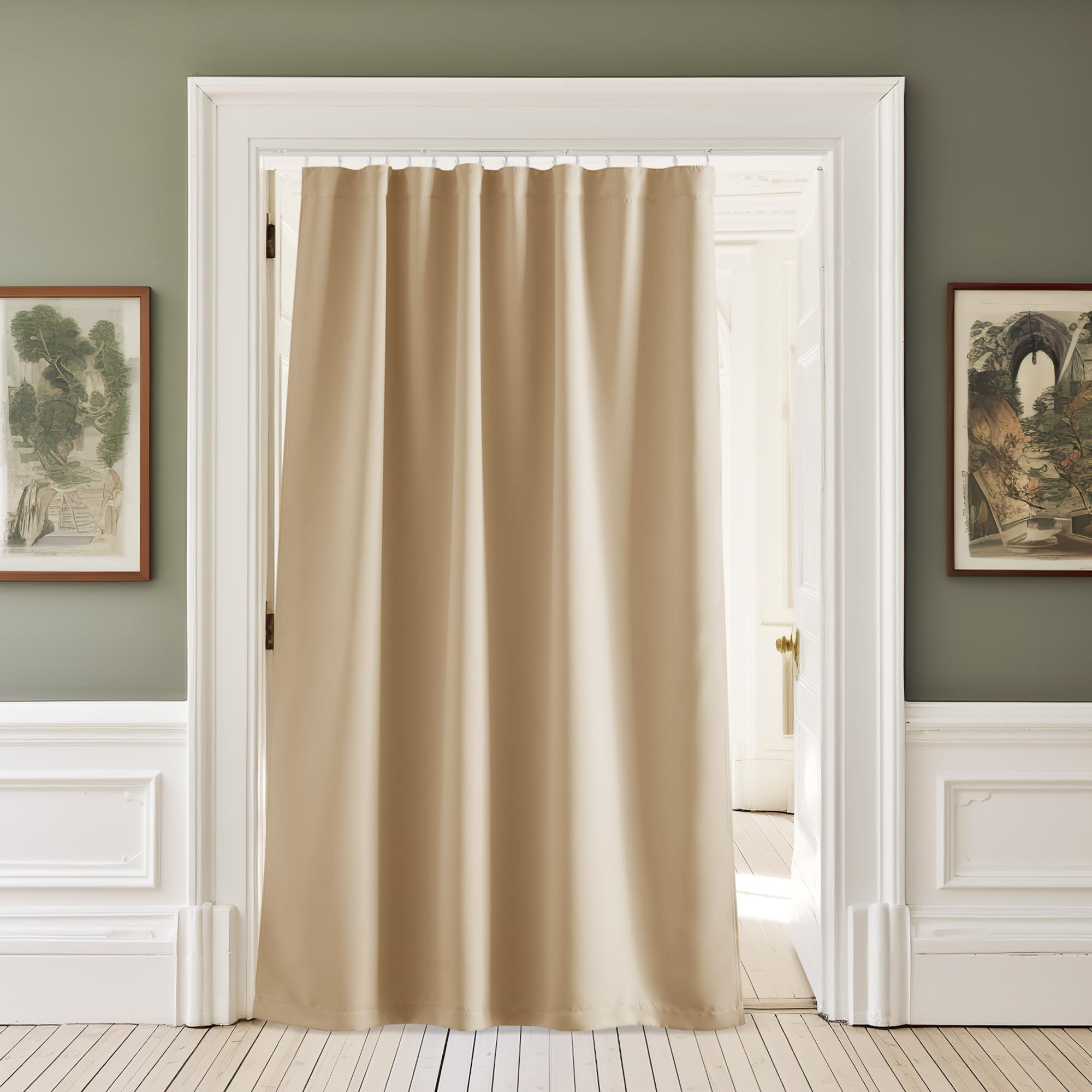 Nicetown Door Screen Cover With Adhesive Curtain Track For Air Conditioner Room, Biscotti Beige, 5Ft Wide X 7Ft Long, Insulated
