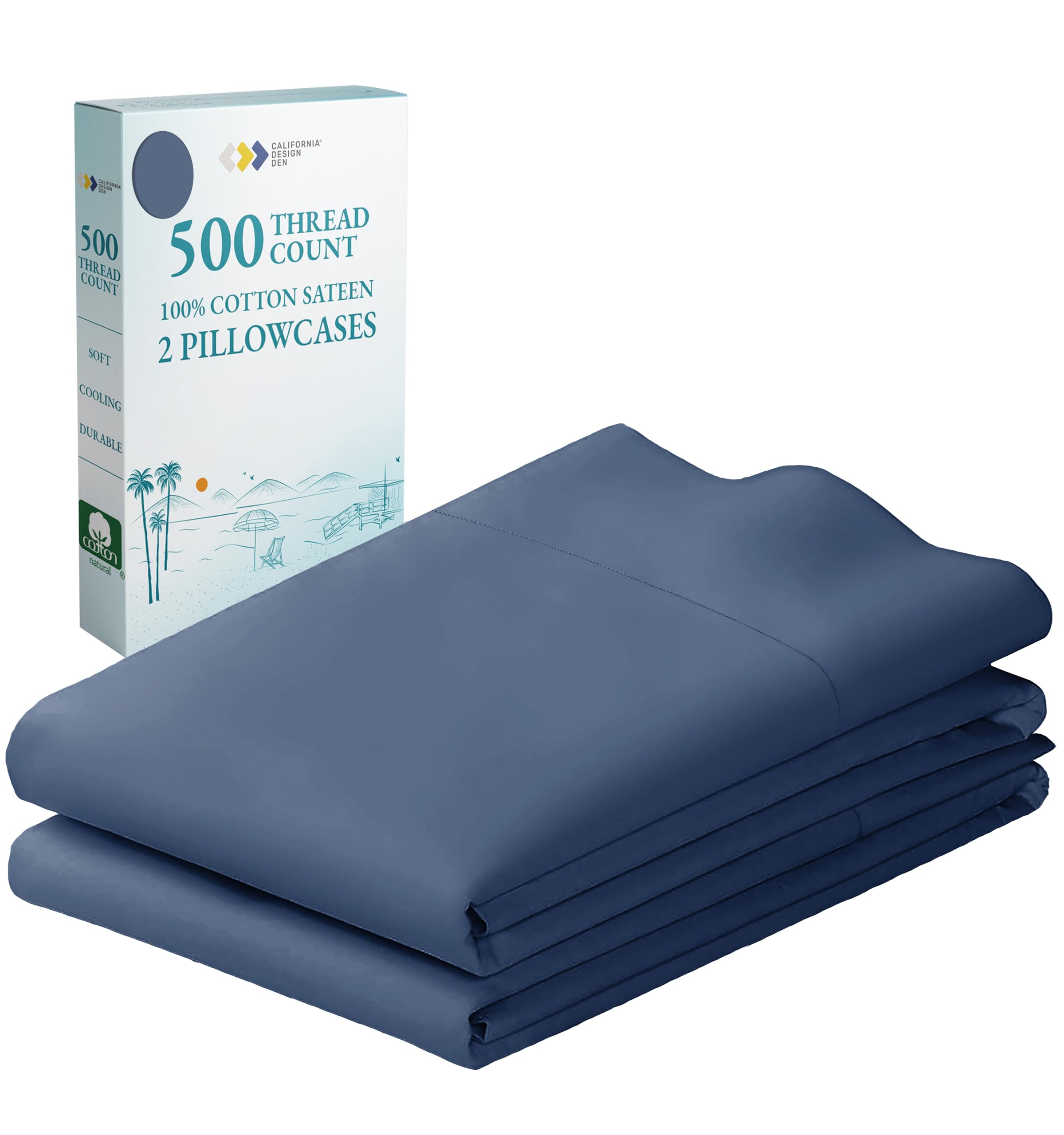 CALIFORNIA DESIGN DEN Soft & Silky 500 Thread Count 100% Cotton Sateen, Cool & Smooth with A Classic Opening, Set of 2 King Pill