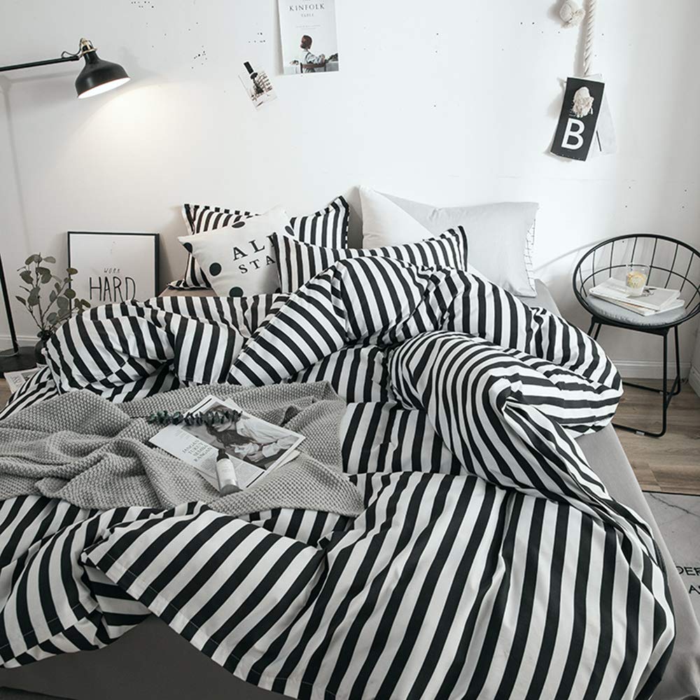 Luxlovery Black And White Comforter Set Queen Men Women Striped Bedding Comforter Set Full Farmhouse Ticking Stripes Bedding Bla