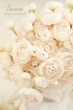 Floroom Ranunculus Artificial Flowers 18 Pcs Champagne Faux Silk Mini Ranunculus Bulk Fake Wedding Filler Flowers For Diy Cream