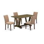 East West Furniture V776Ab747-5 5 Piece Kitchen Table & Chairs Set Includes A Rectangle Dining Room Table With V-Legs And 4 Light Sable Linen Fabric Parsons Chairs, 36X60 Inch, Multi-Color