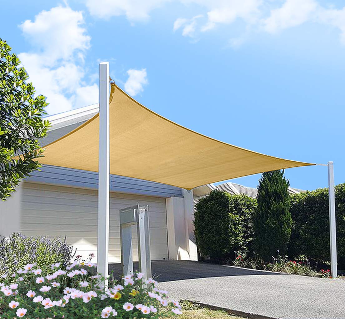Patio Sun Shade Sail Canopy, 10' X 10' Square Shade Cloth Block Sunshade Sail - Outdoor Cover Awning Shelter For Pergola Backyar
