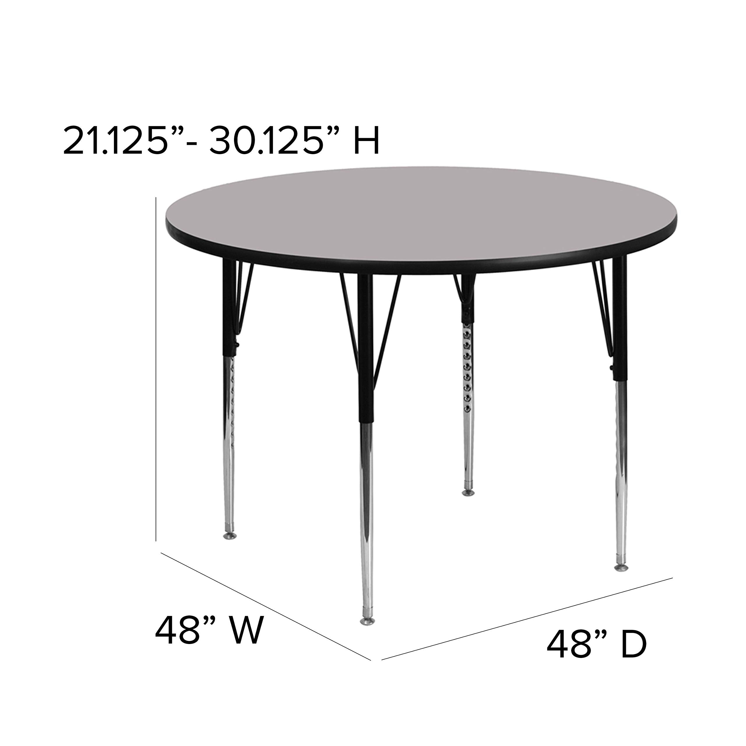 Flash Furniture Wren 48'' Round Grey Thermal Laminate Activity Table - Standard Height Adjustable Legs