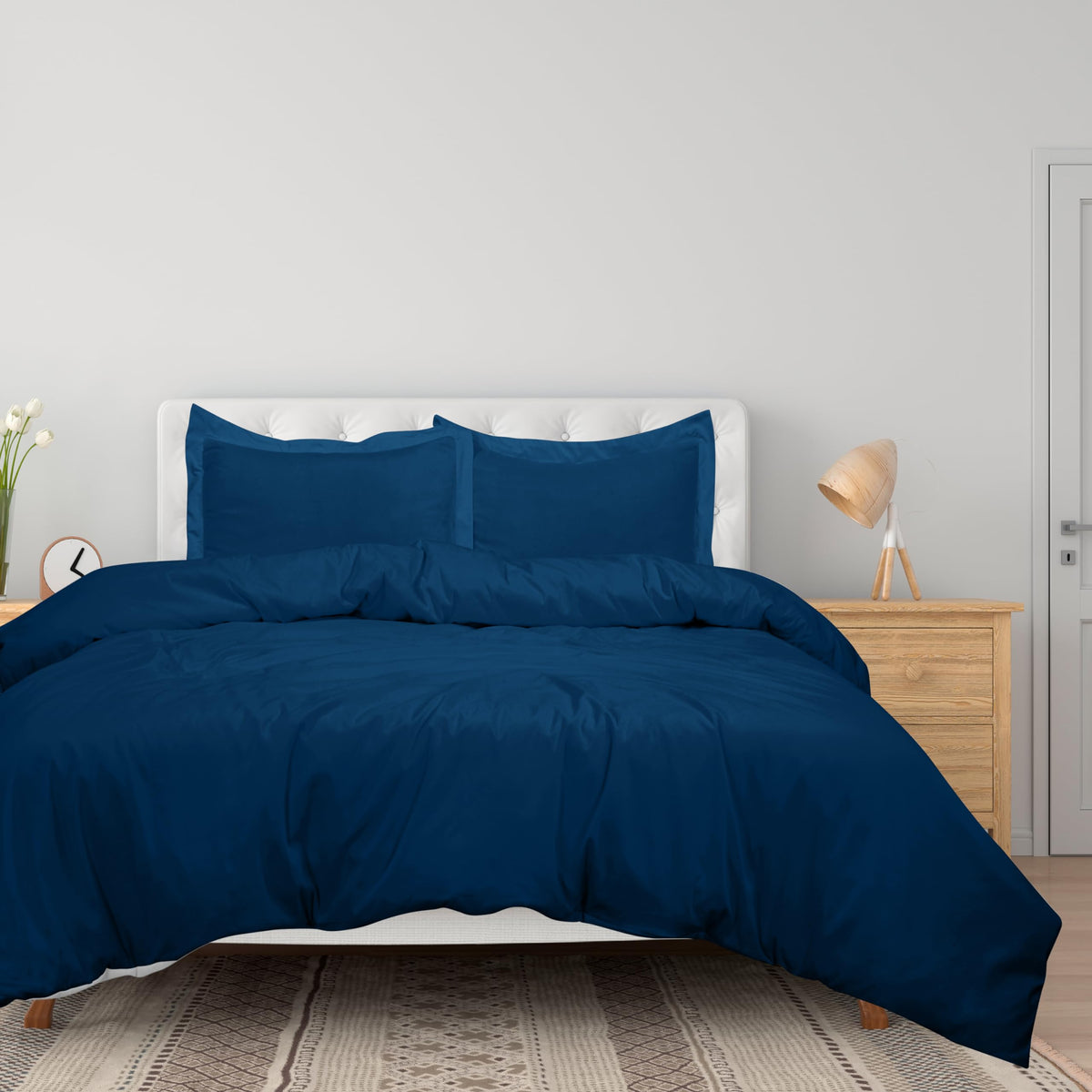 Royale Linens Navy Duvet Cover Full Size - 3 Piece Bedding Comforter Covers - Zipper Closure - 1 Full Duvet Cover 80X90 Inches A