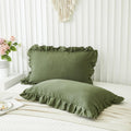 Olive Green Pillow Shams Dark Green Ruffle Standard Pillowcases Cute Pillow Cover Set Of 2 Shabby Chic Soft Microfiber Pillowcas
