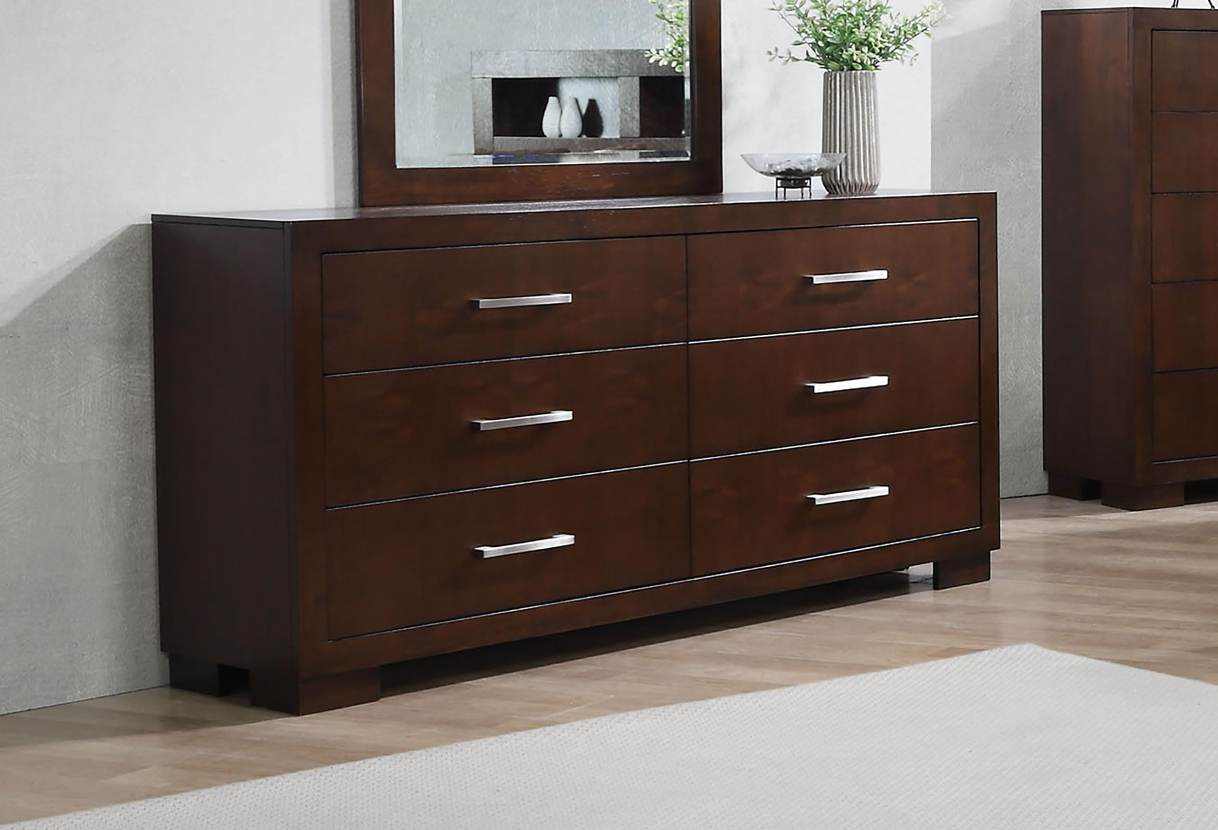 Coaster Home Furnishings Jessica Contemporary 64-inch 6-Drawer Bedroom Dresser Clothing Storage Cabinet Wide Chest of Drawers Organizer Unit Cappuccino 200713