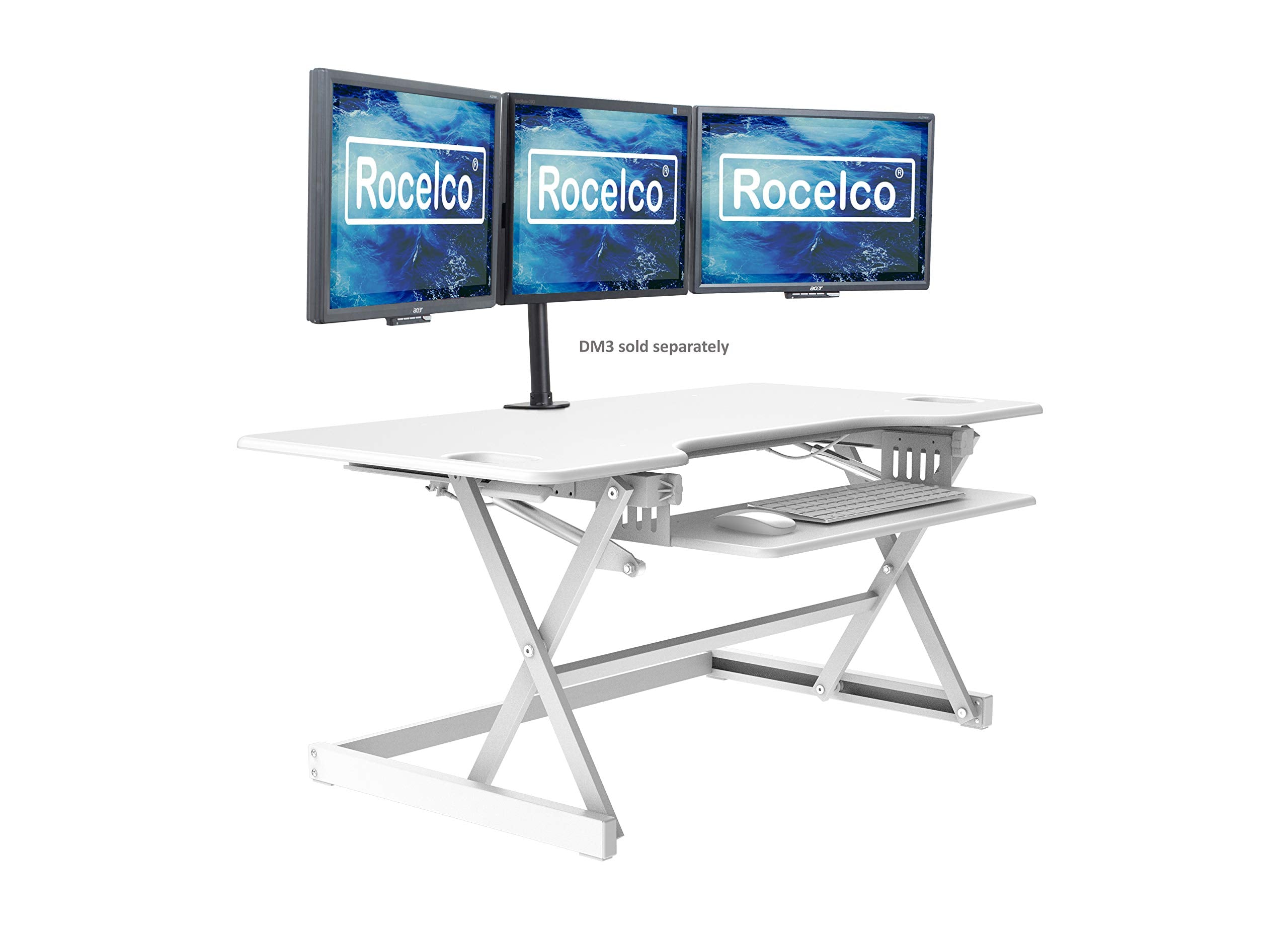 Rocelco 46 Large Height Adjustable Standing Desk Converter - Quick Sit Stand Up Triple Monitor Riser - Gas Spring Assist Compute