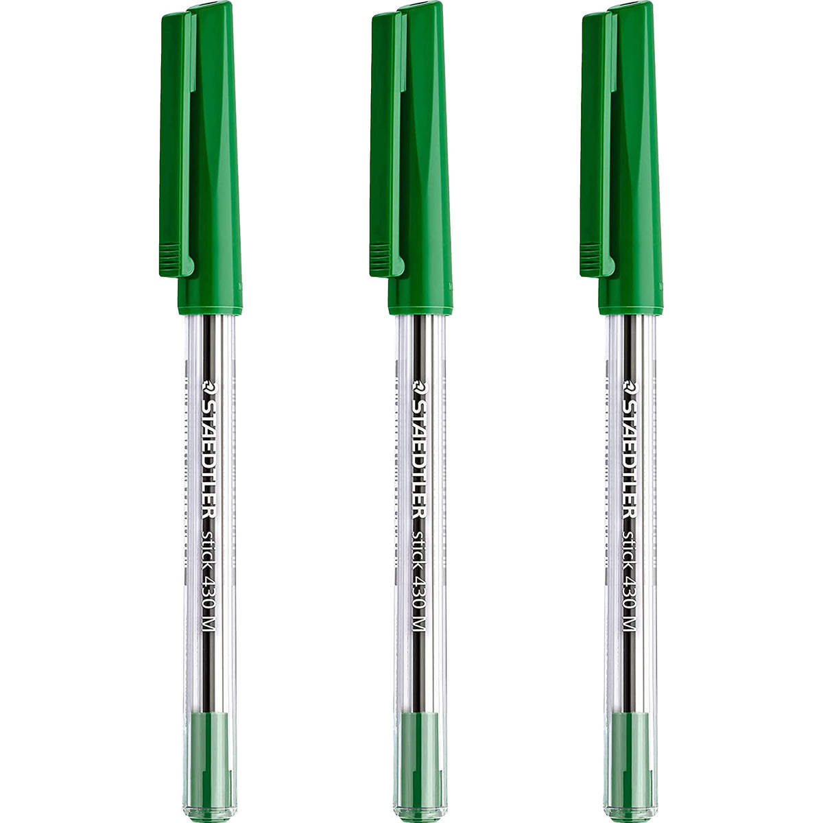 Staedtler 430 Medium Ballpoint Pen, Pack Of 3 - Green Ink, Quick Drying, Crystal Barrel, Airplane Safe, Smooth Writing