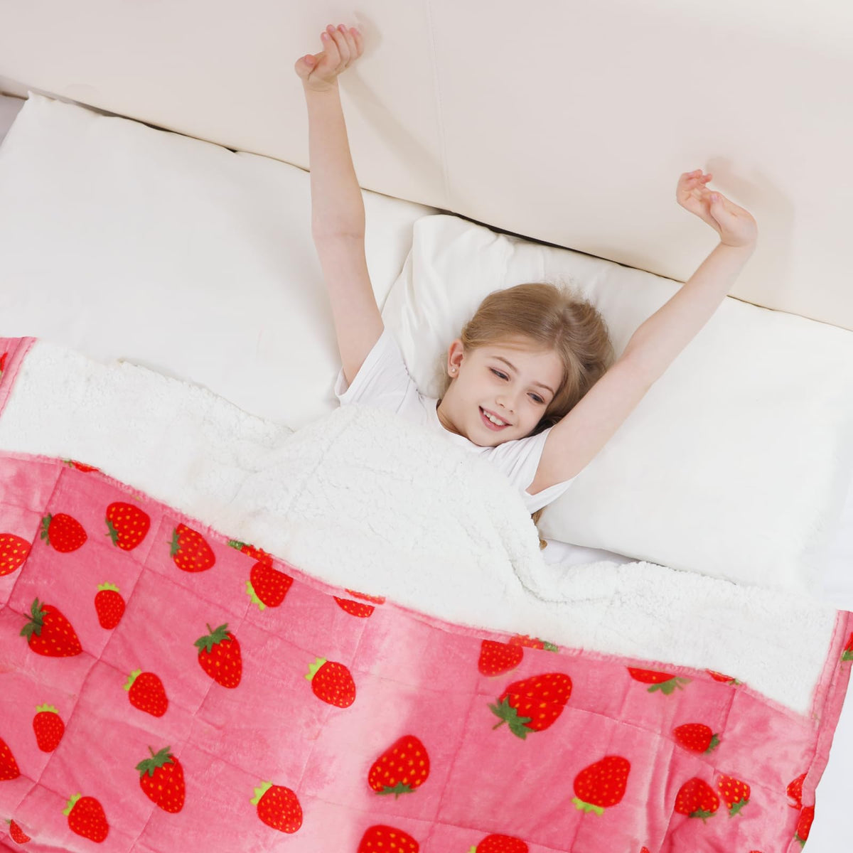 Aemicion Strawberry Pink Weighted Blanket For Kids Gilrs,Cozy Sherpa Fleece Heavy Blanket 10Lbs,48'X72' Twin Size Weighted Thr