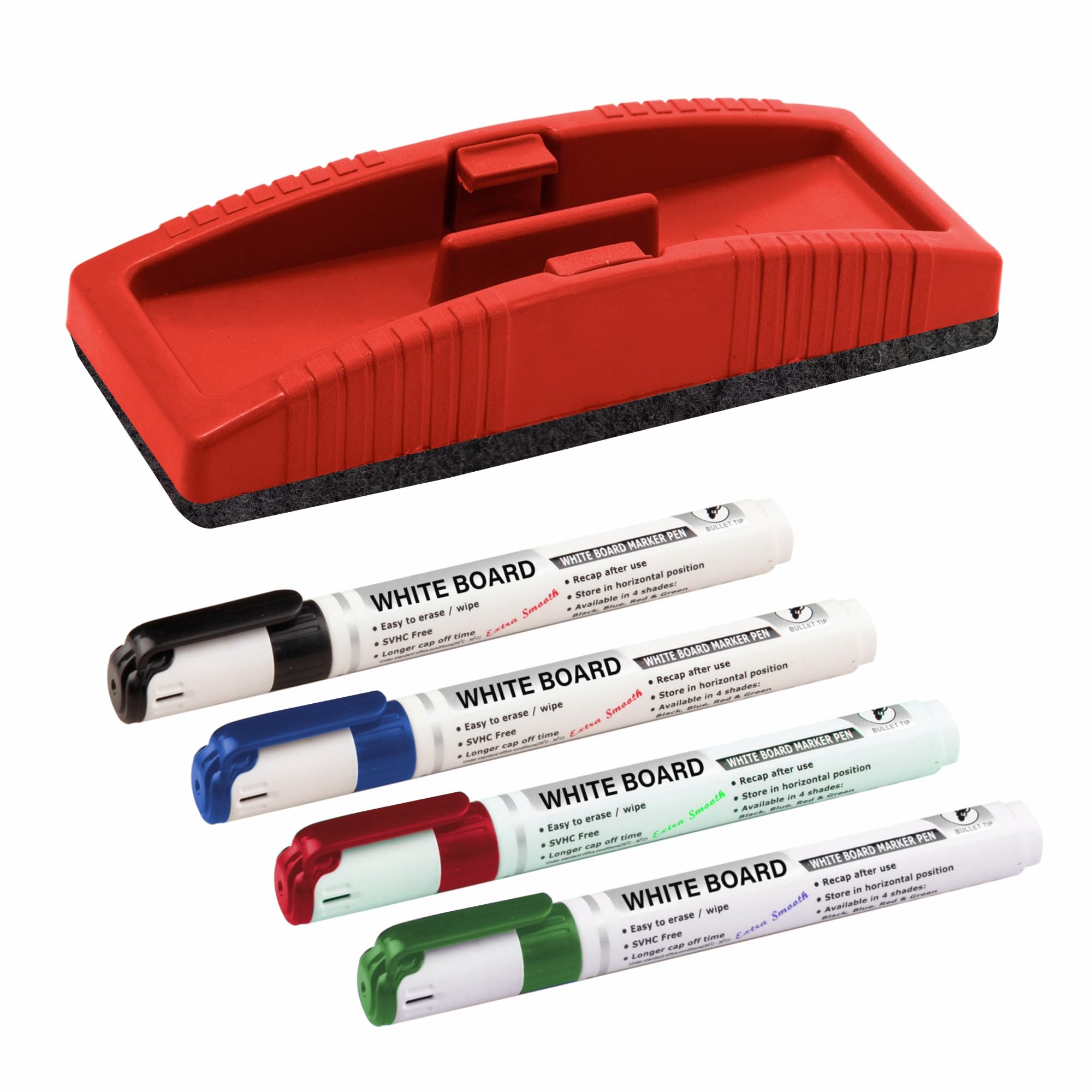 Yajnas Non Magnetic Whiteboard Duster & Markers | Set Of 5 | Assorted Ink Colours Markers | Whiteboard Duster With Easily Erasab