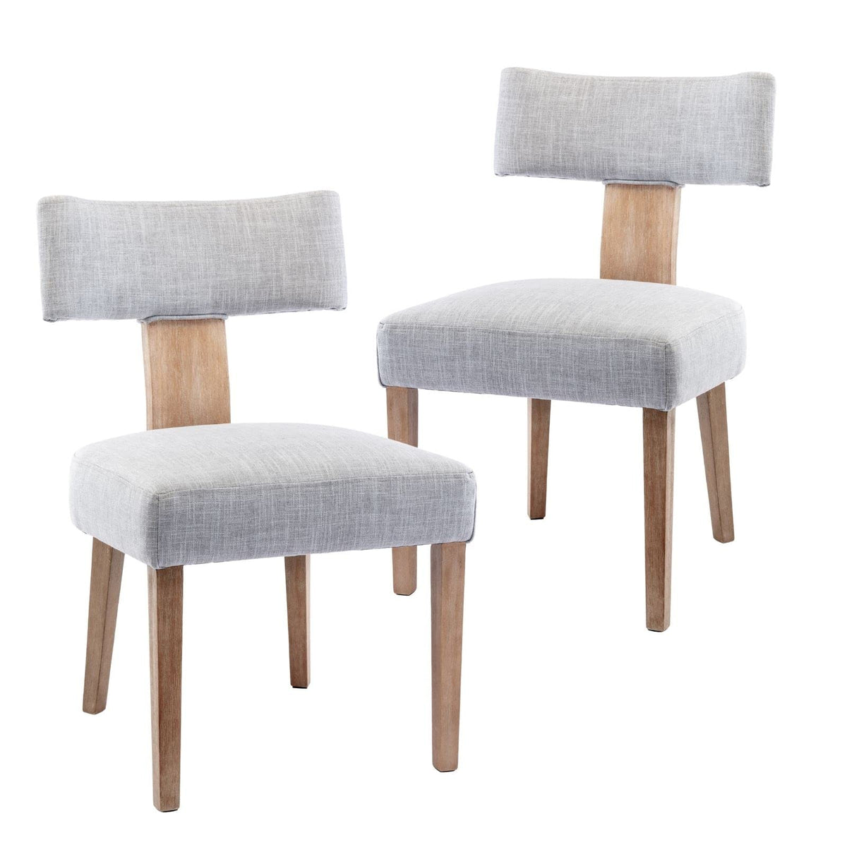 Hny Mid Century Modern Dining Chairs, Farmhouse Linen Fabric Upholstered Accent Chair Curved Backrest Kitchen Chairs Set Of 2, W