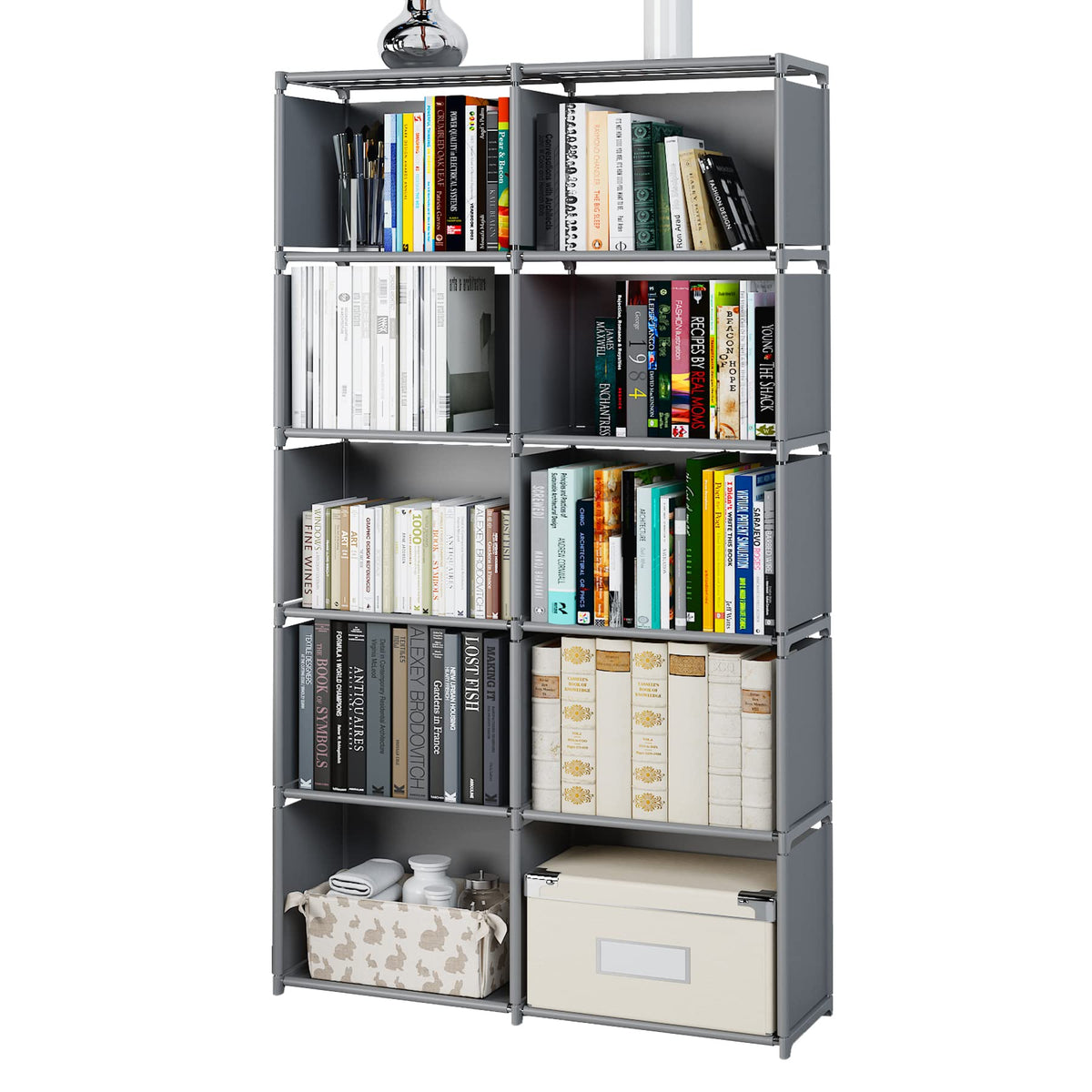 Moyipin Bookshelves, Assembled Storage Rack, Bedroom Living Room Vertical Cabinet Bookshelf, Double Row 10-Grid Multi-Functional