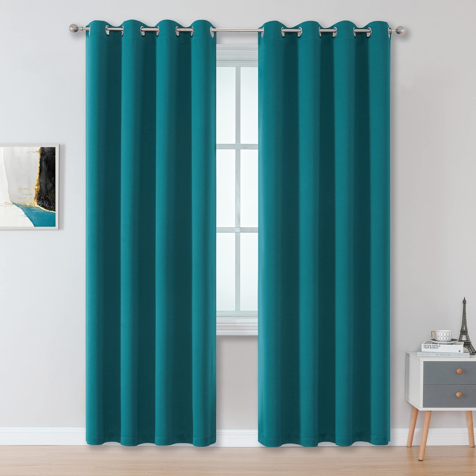 Dualife Dark Teal Curtains 84 Inch Length 2 Panels Set Grommet Curtain Drapes Insulated Thermal Room Darkening Blackout Curtains