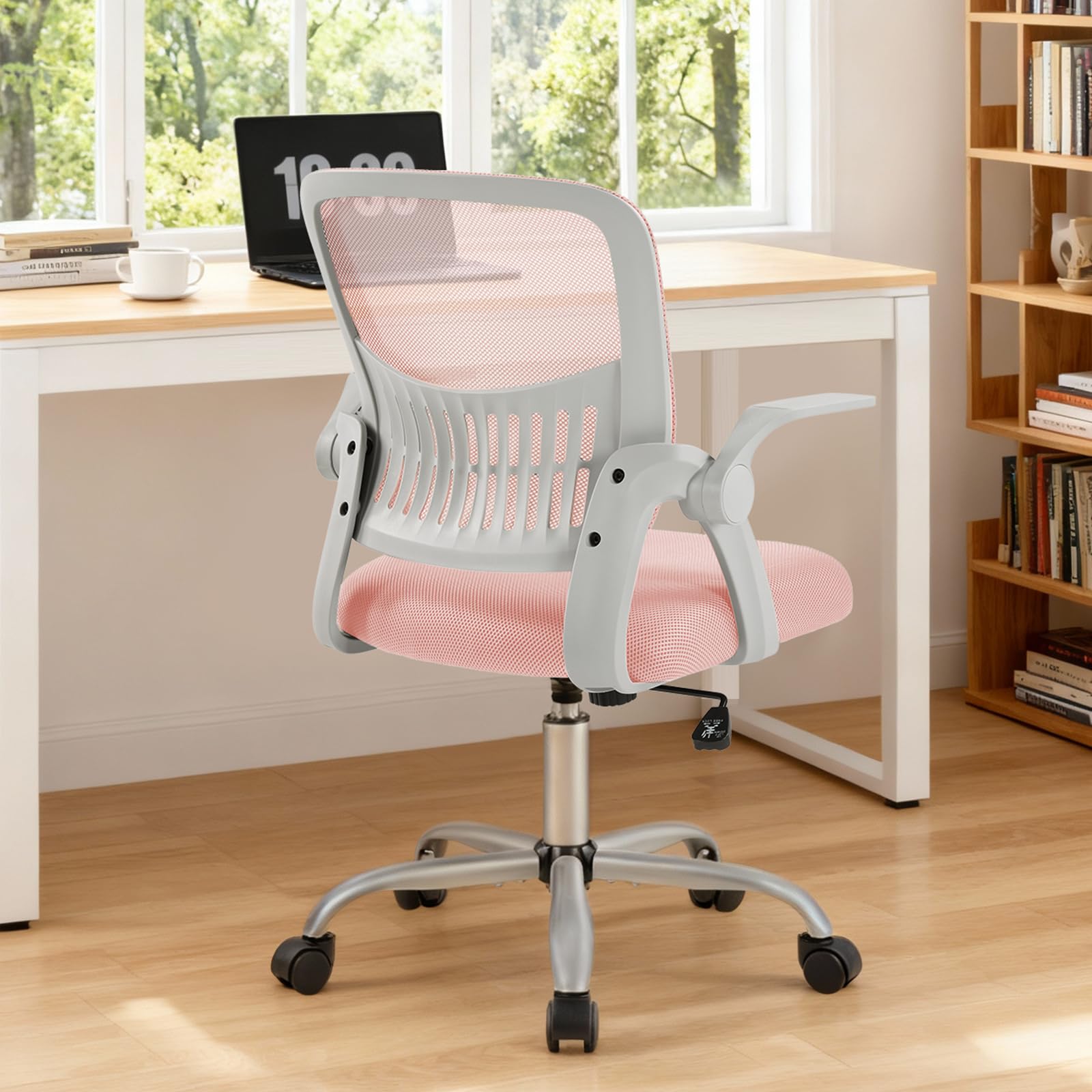 Sweetcrispy Home Office Managerial Executive Chair, Flip Up Armrest Ergonomic Mesh Adjustable Swivel Mid-Back Computer Desk Chai