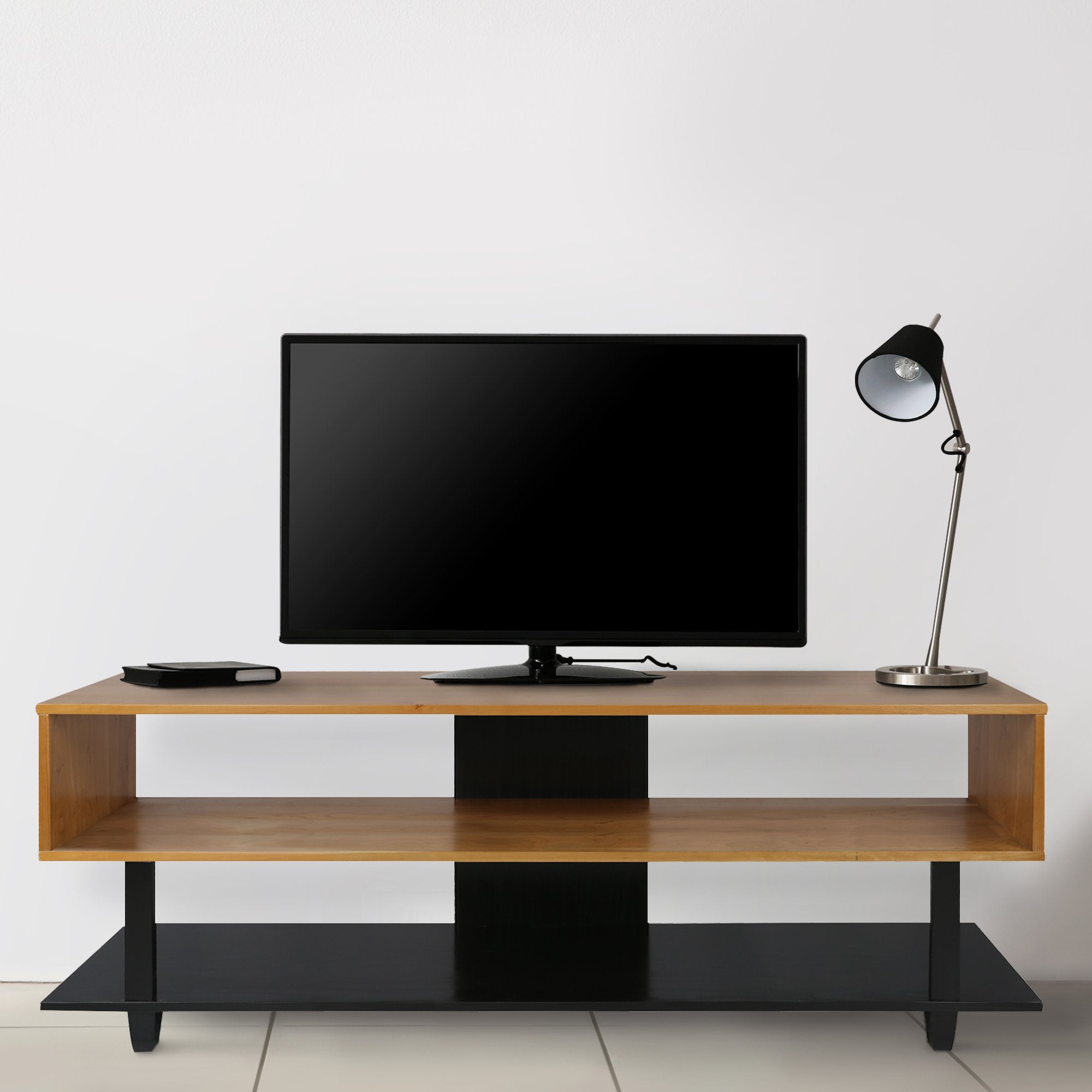 American Trails Creek Solid Wood Tv Stand, Natural Cherry, Black