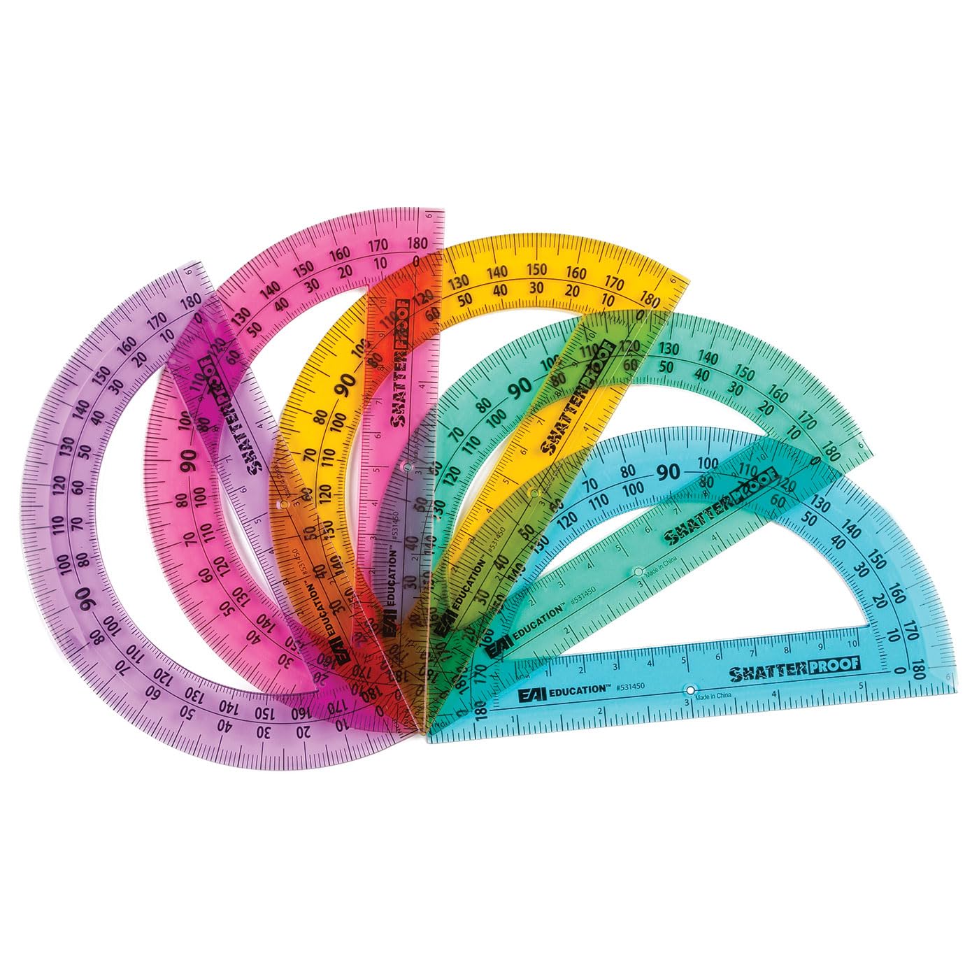 Eai Education 6' Shatterproof Protractor: Assorted Colors - Set Of 10