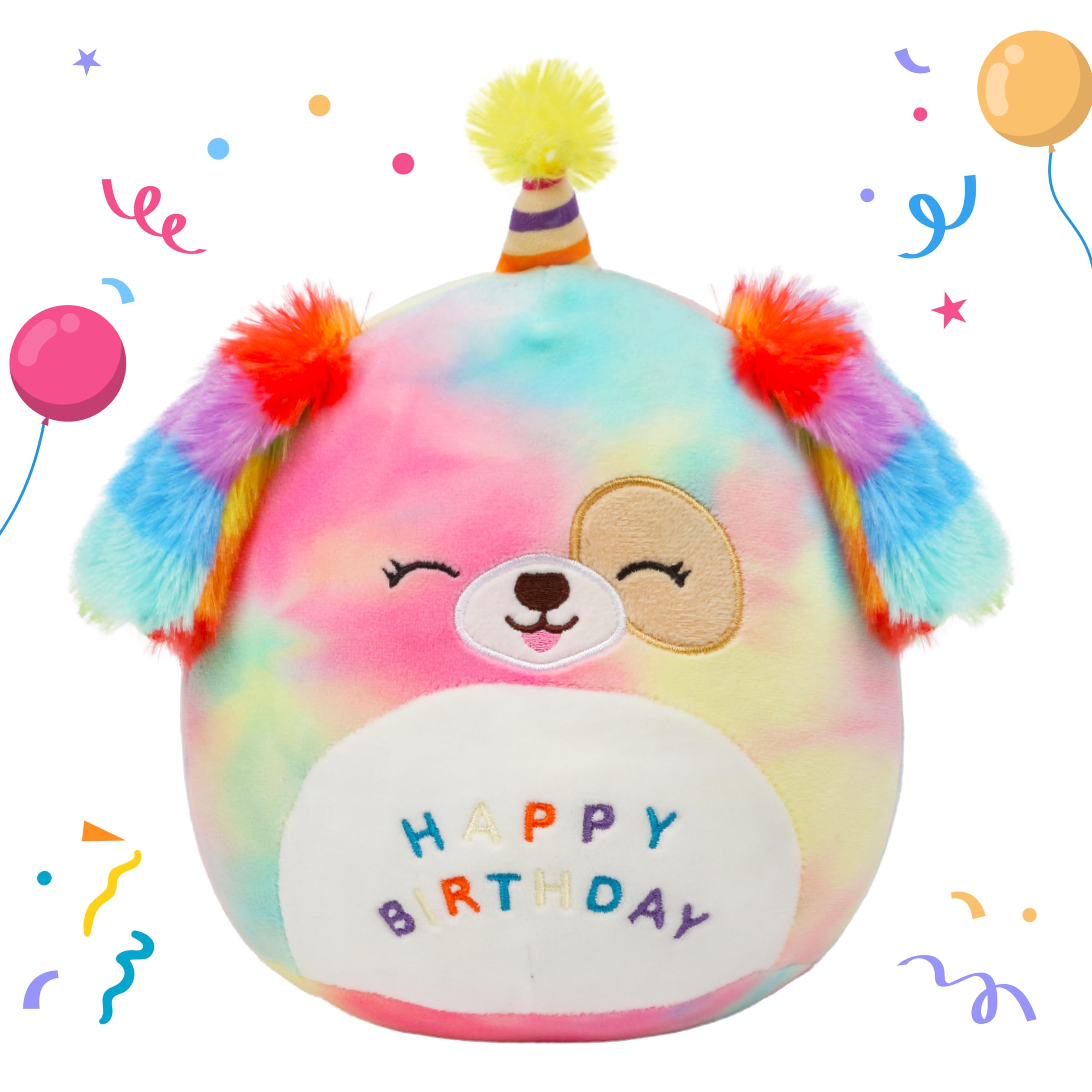 Easfan 8 Rainbow Birthday Dog Plush Pillow Soft Puppy Plush Toy Cute Dog Stuffed Animal Birthday Gifts for Kids Toddlers