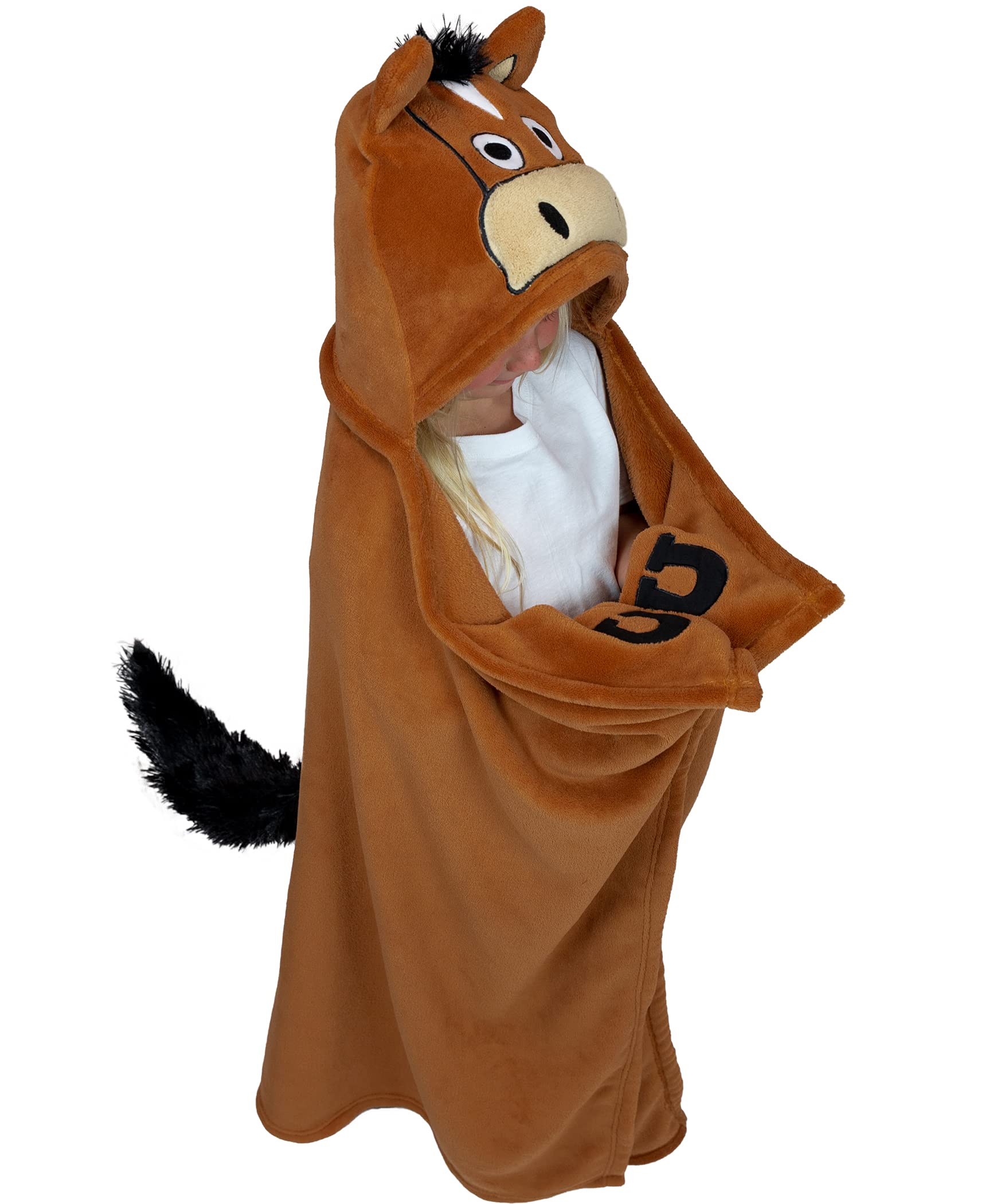 Lazy One Wearable Hooded Blanket For Kids, Animal Hooded Blanket (Horse, Brown Blanket)