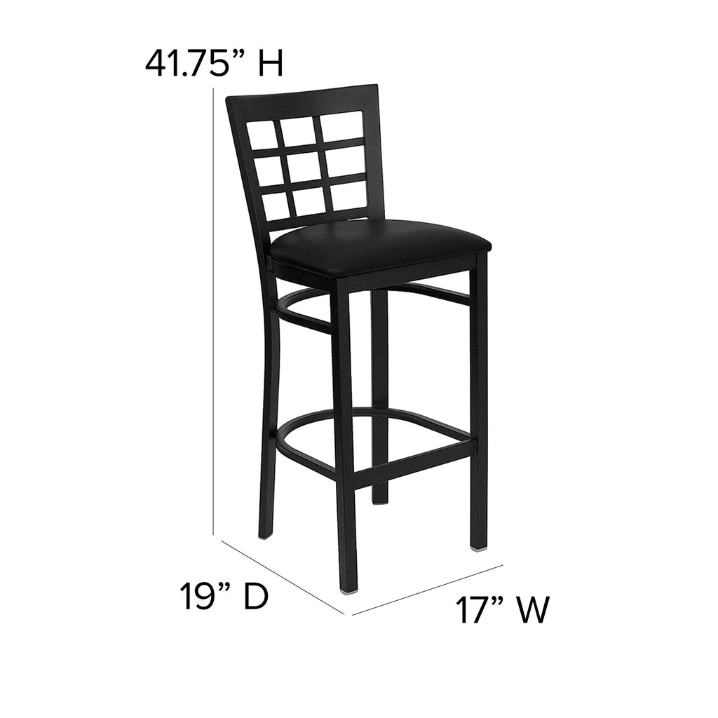 Flash Furniture HERCULES Series Black Window Back Metal Restaurant Barstool - Black Vinyl Seat