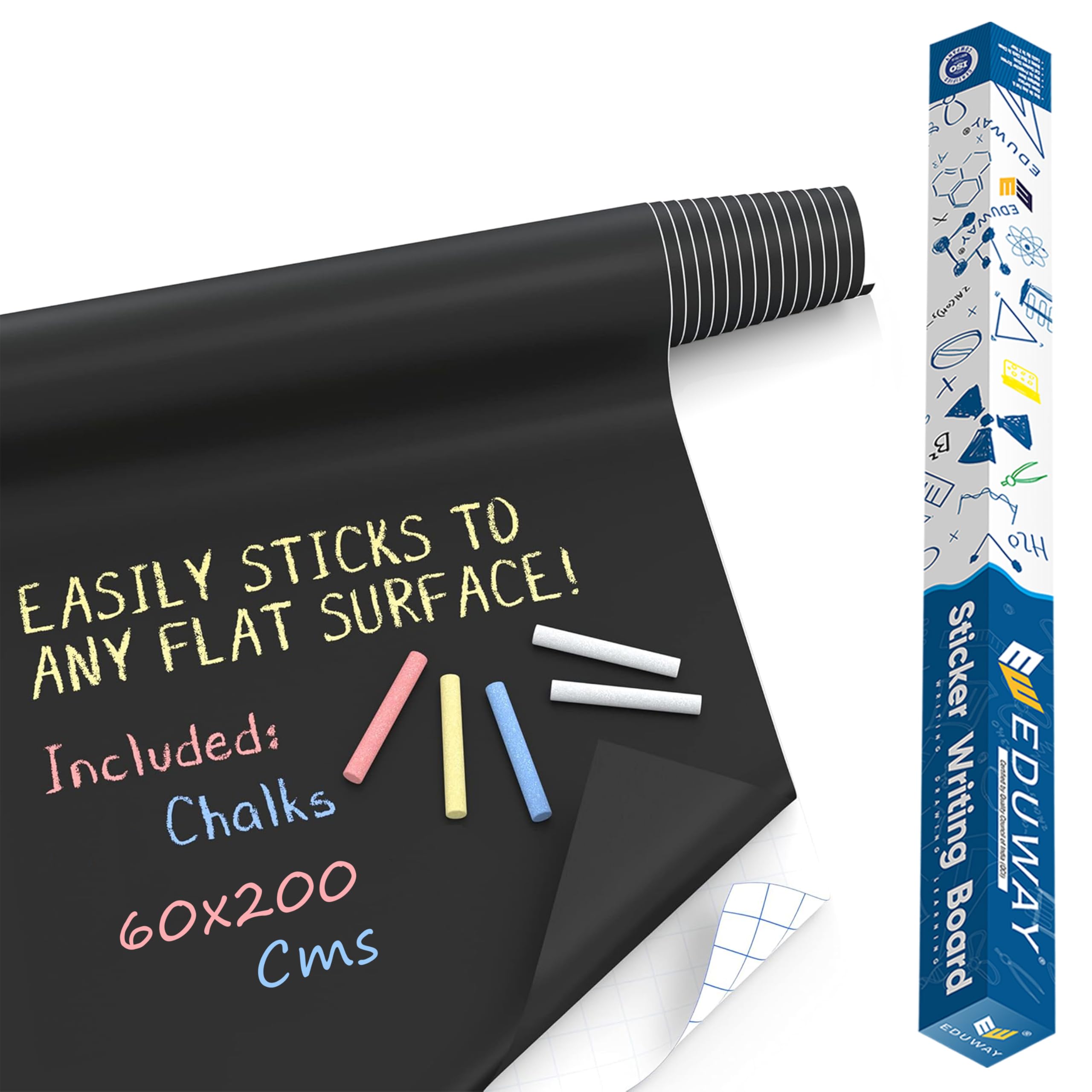 Eduway 60X200 Cms Black Board Sticker | Wall-Mounted Chalkboard Roll For Home, School, Kids & Office | Durable & Customizable Si