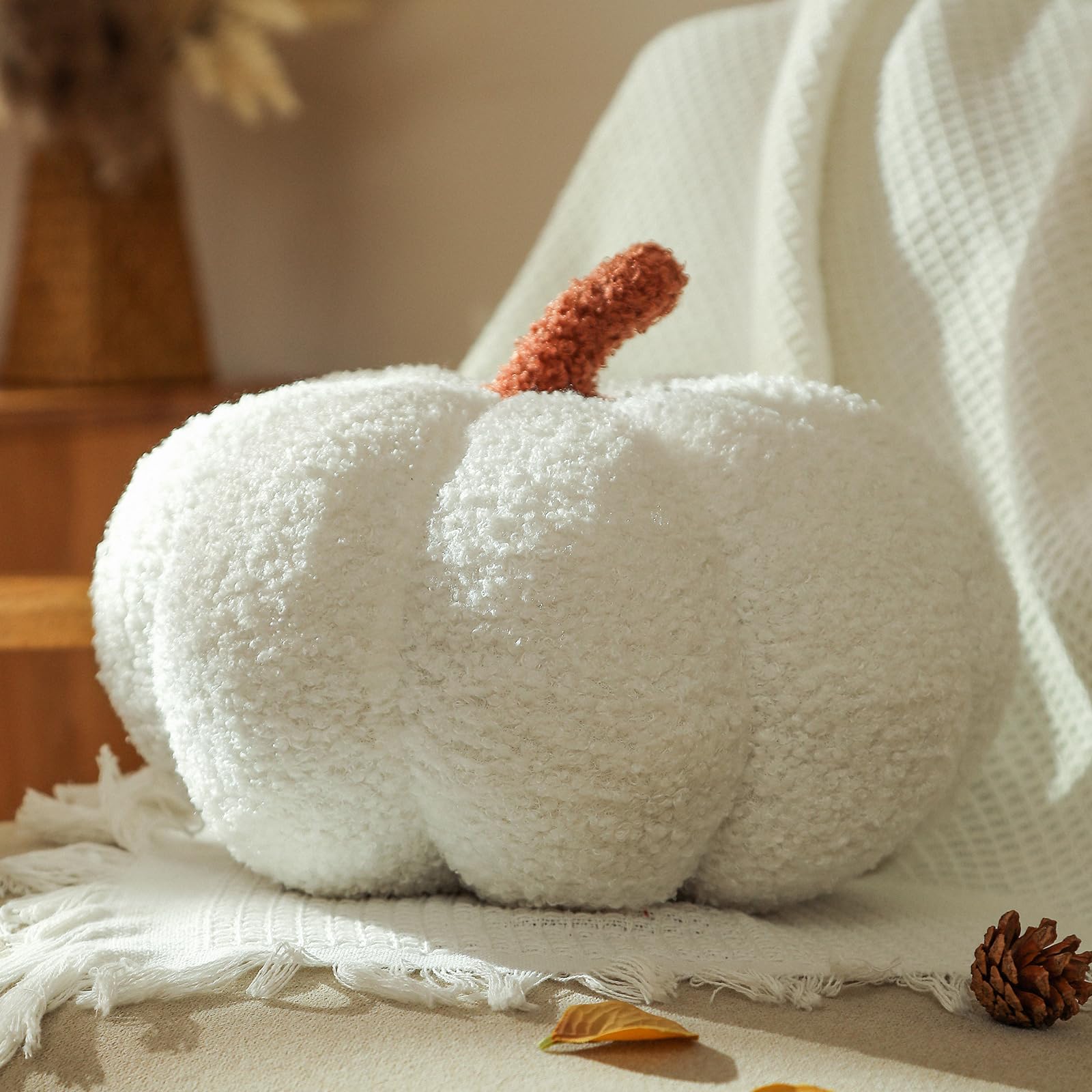 YRXRUS Halloween Pumpkin Pillows, White Pumpkin Shaped Throw Pillows Room Decoration, Teddy Fleece Cute 4x7 Inches Soft Pillow f