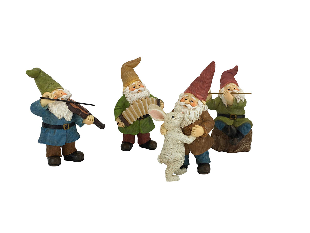 Glitzglam Happy Gnomes Dancing Celebration! - 4- Piece Musical Garden Gnome Set For The Miniature Fairy Garden