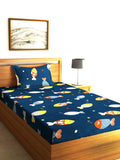 Home Sizzler 144 Tc Microfibre KidS Galaxy Single Bedsheet With 1 Pillow Cover, Blue