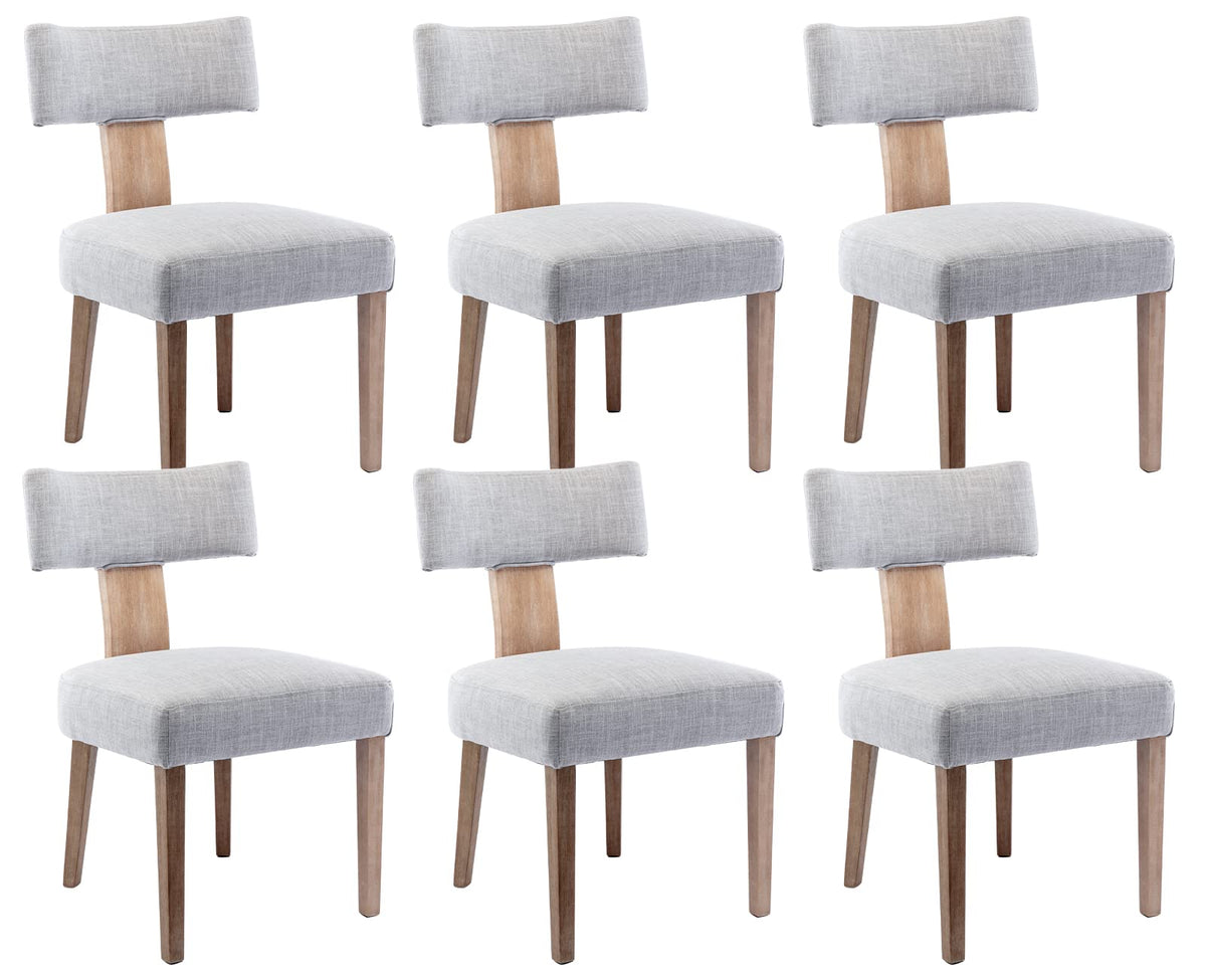 Shunzhi Upholstered Farmhouse Dining Chairs Set Of 6 Mid Century Modern Dining Room Chairs Retro Linen Kitchen Armless Side Chai