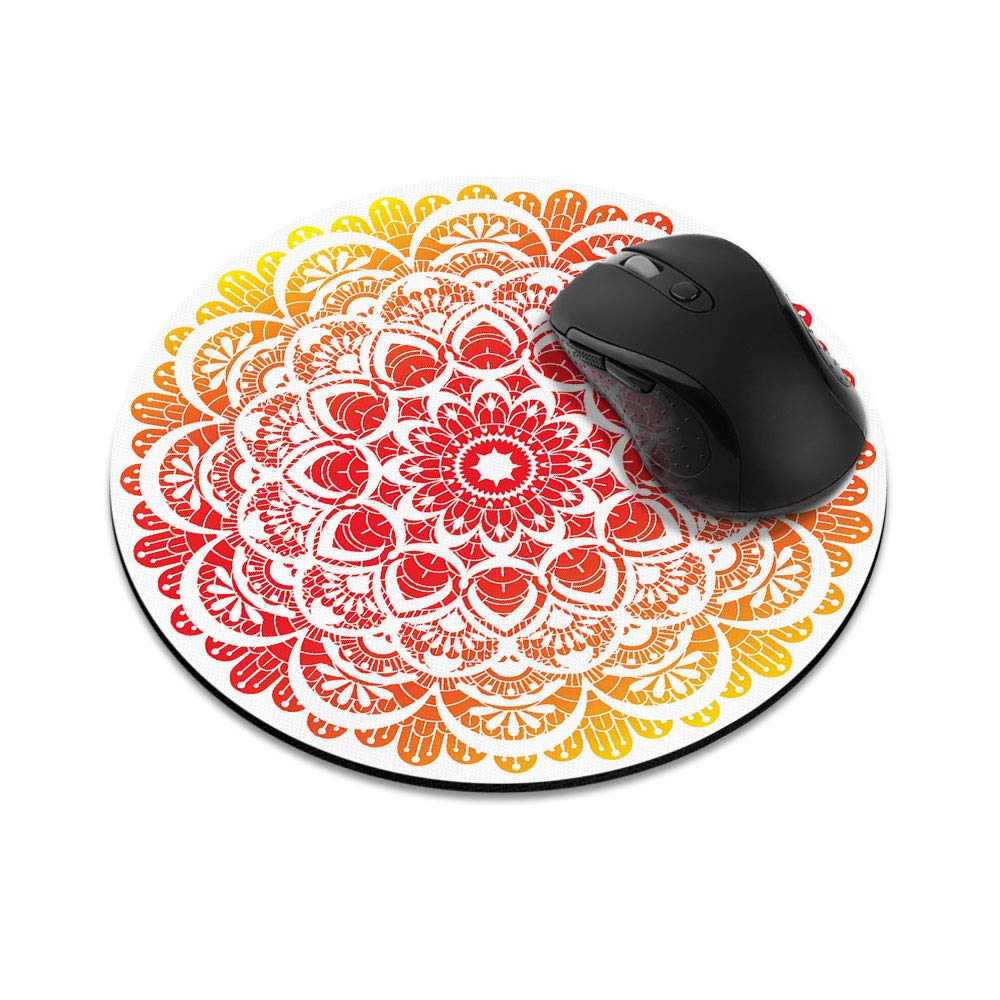 Wirester Non-Slip Round Mousepad, Red Orange Mandala Mouse Pad For Home, Office And Gaming Desk