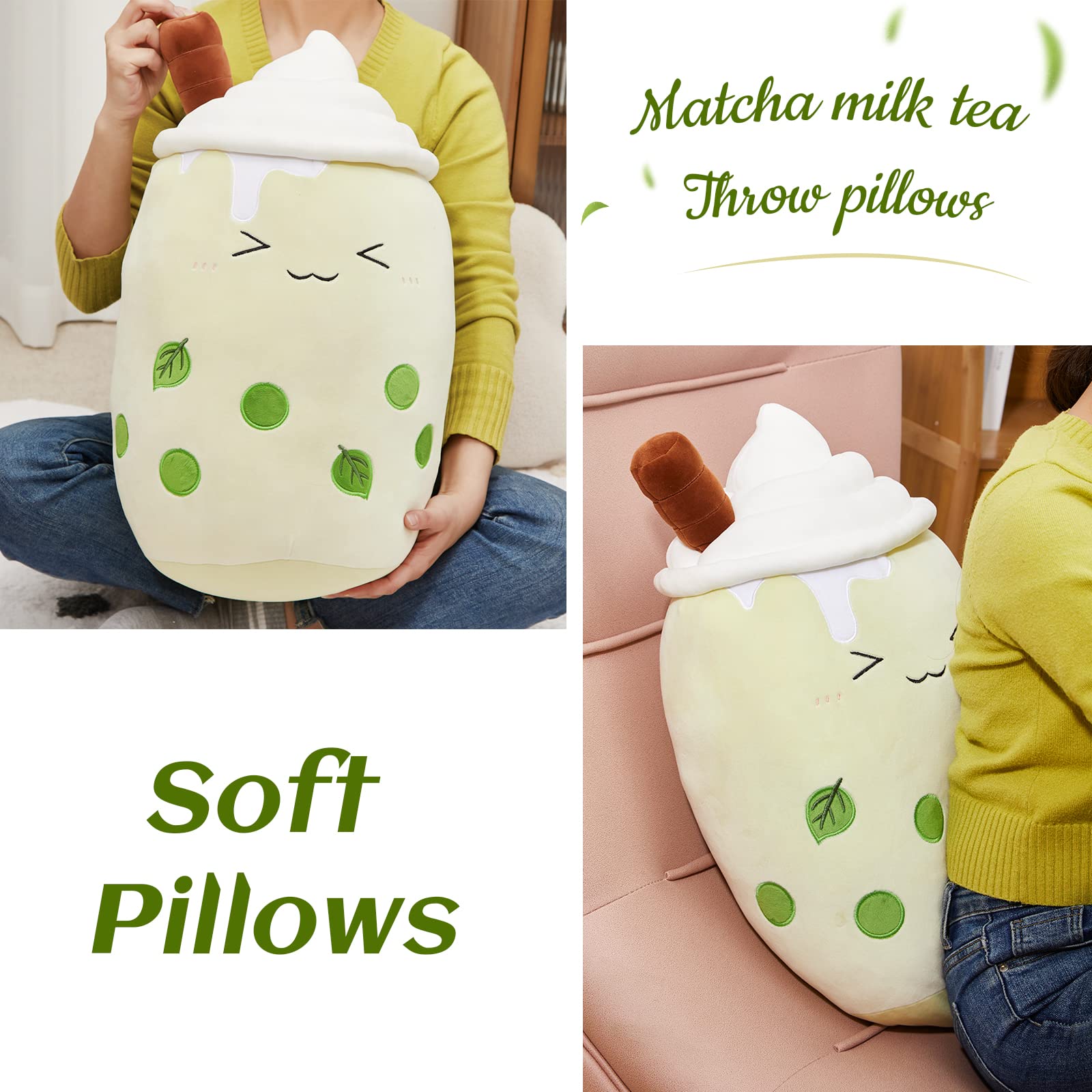 Athoinsu Green Matcha Milky Tea Plush Pillow 20' Giant Kawaii Stuffed Bubble Animal Toy Birthday Christmas Holiday Valentines G