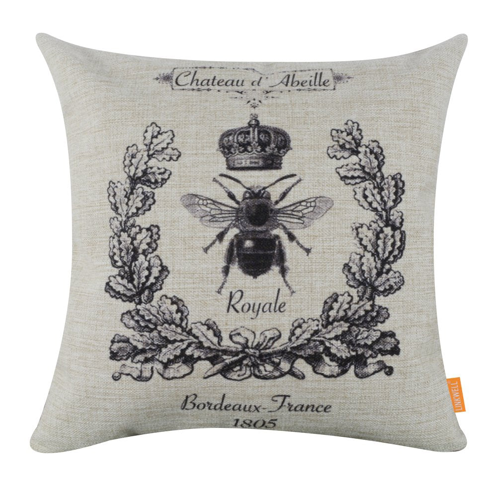 Linkwell Black Queen Bee Pillow Cover 18X18 Inch Crown Burlap Cushion Covers For Sofa Couch Home Decoration French Country Cc742