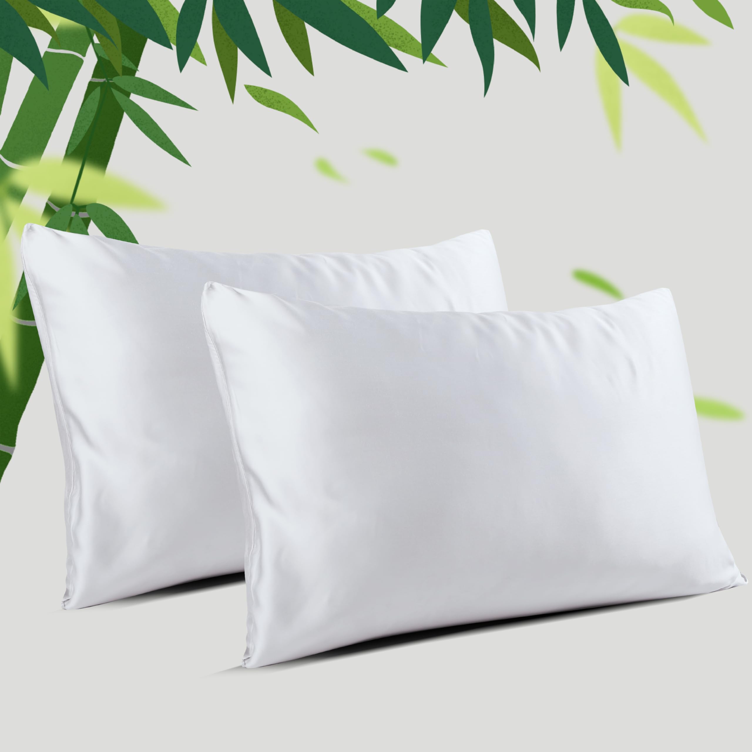 Standard Size Pillow Protectors Viscose Derived From Bamboo - Set Of 2 Zippered, 400 Thread Count Cooling Pillow Case 26X20 Inch