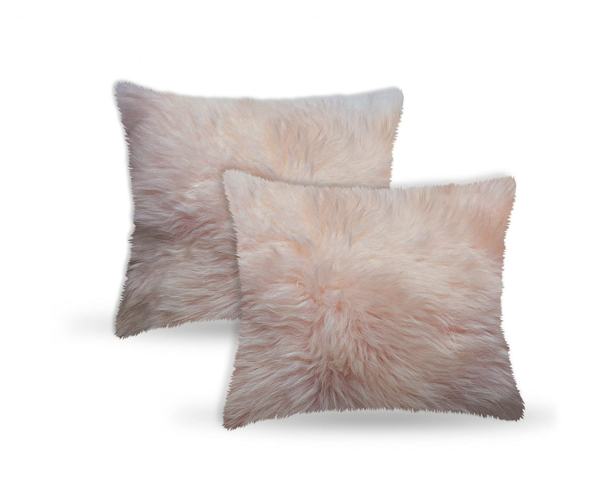 HomeRoots Sheepskin, Microsuede Backing, Zipper Closure Set of Two Blush Natural Sheepskin Square Pillows