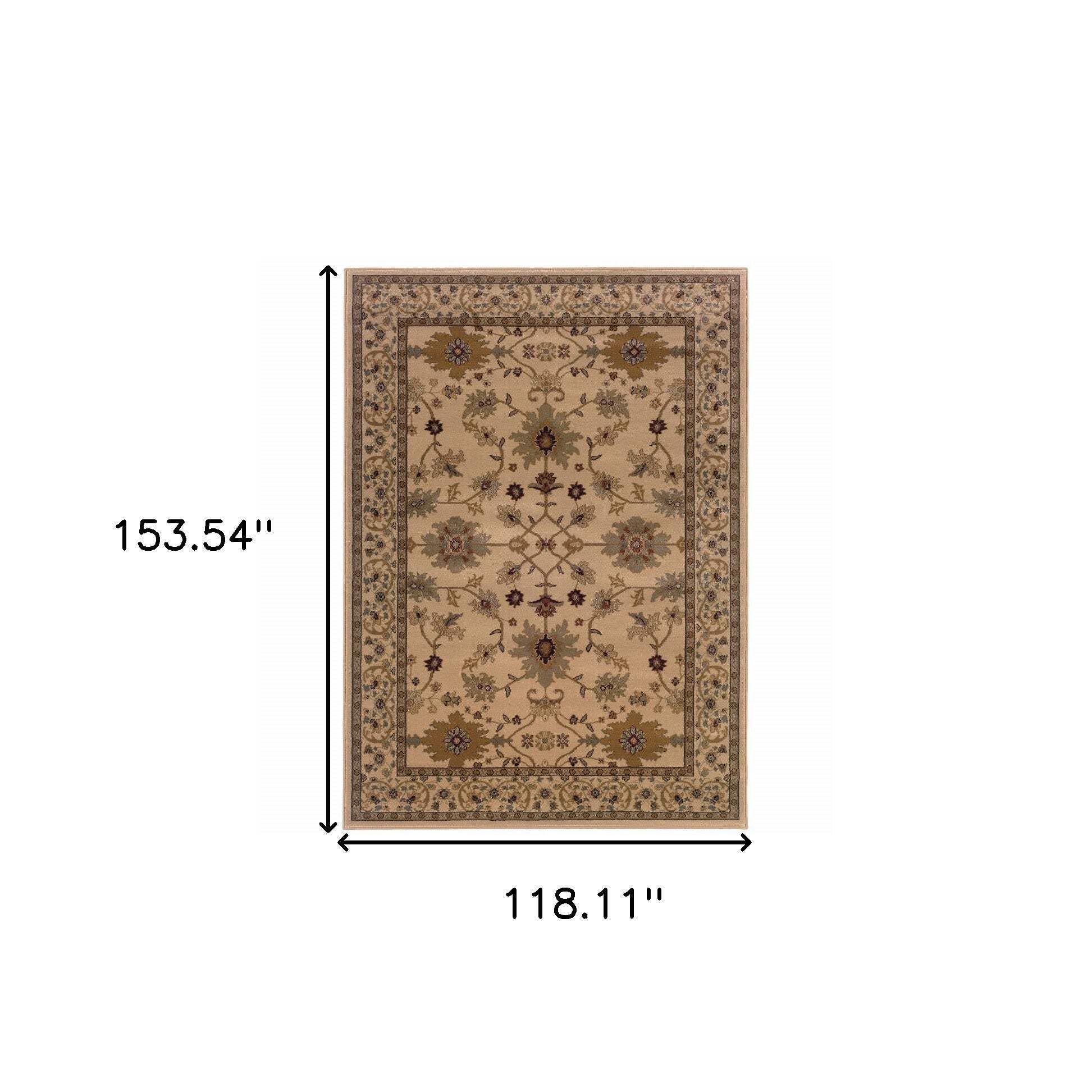 HomeRoots 508232 10 x 13 ft. Ivory Oriental Power Loom Stain Resistant Rectangle Area Rug