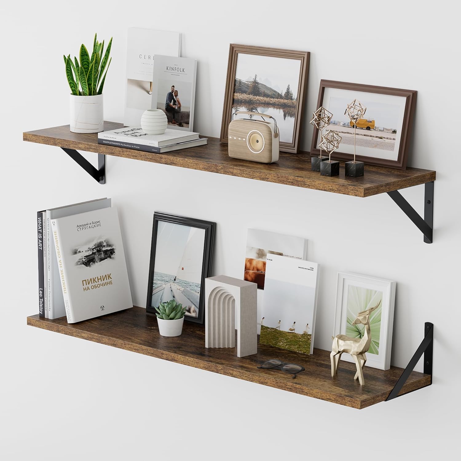 Carpentray Deep Floating Shelves For Wall, 36W X 8D Wall Mounted Shelves Set Of 2, Wide Display Ledge Shelf (Rustic Brown, 36 W