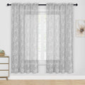 Dwcn Grey Sheer Curtains - 63 Inch Length Floral Lace Rod Pocket Window Voile Sheer Drapes For Living Room Bedroom Elegant Curta