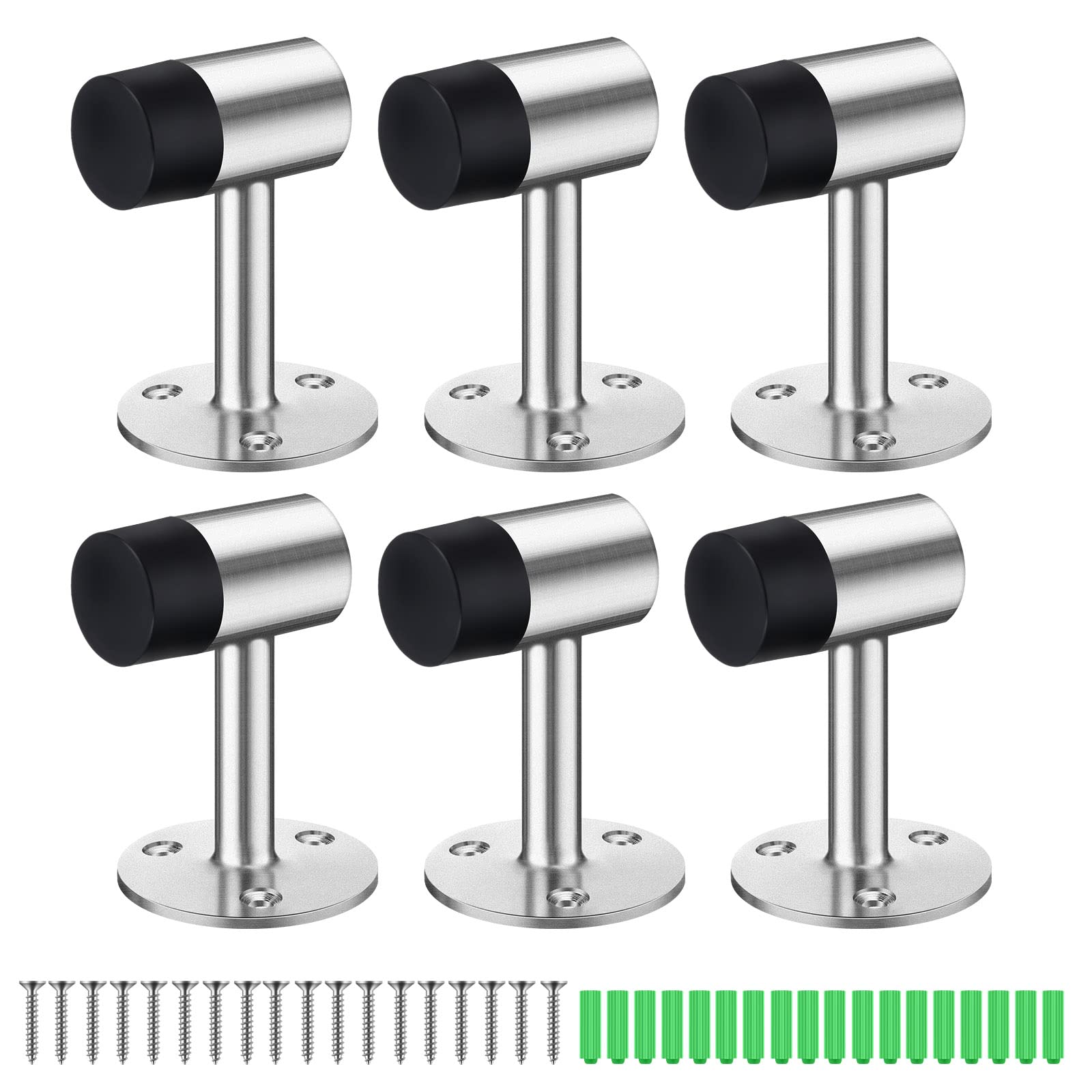 6 Pack Heavy Duty Floor Stopper For Door 3 Inch Stainless Steel Door Stoppers With Rubber Head Door Stops For Bottom Of Door Bru