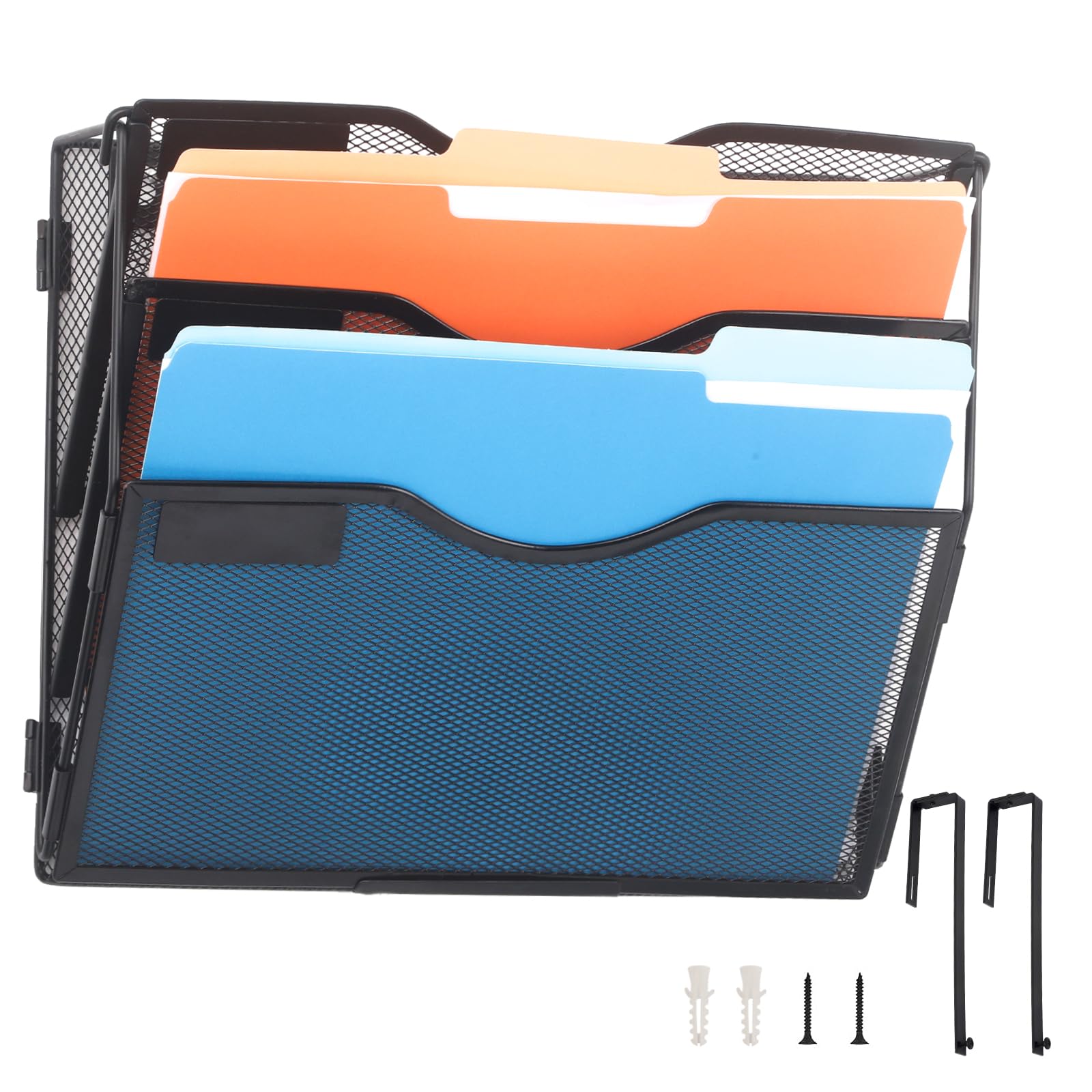 Easepres 3 Pocket Mesh Hanging Wall File Organizer With Hangers & Nametag Label, Wall Mounted Mail Paper Document Folder Holder,