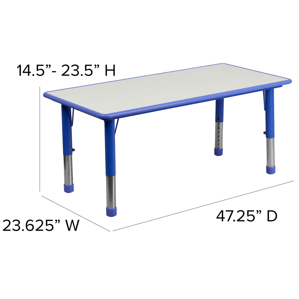 Flash Furniture Emmy 23.625''W X 47.25''L Rectangular Blue Plastic Height Adjustable Activity Table Set With 4 Chairs