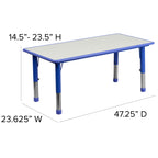 Flash Furniture Emmy 23.625''W X 47.25''L Rectangular Blue Plastic Height Adjustable Activity Table Set With 4 Chairs