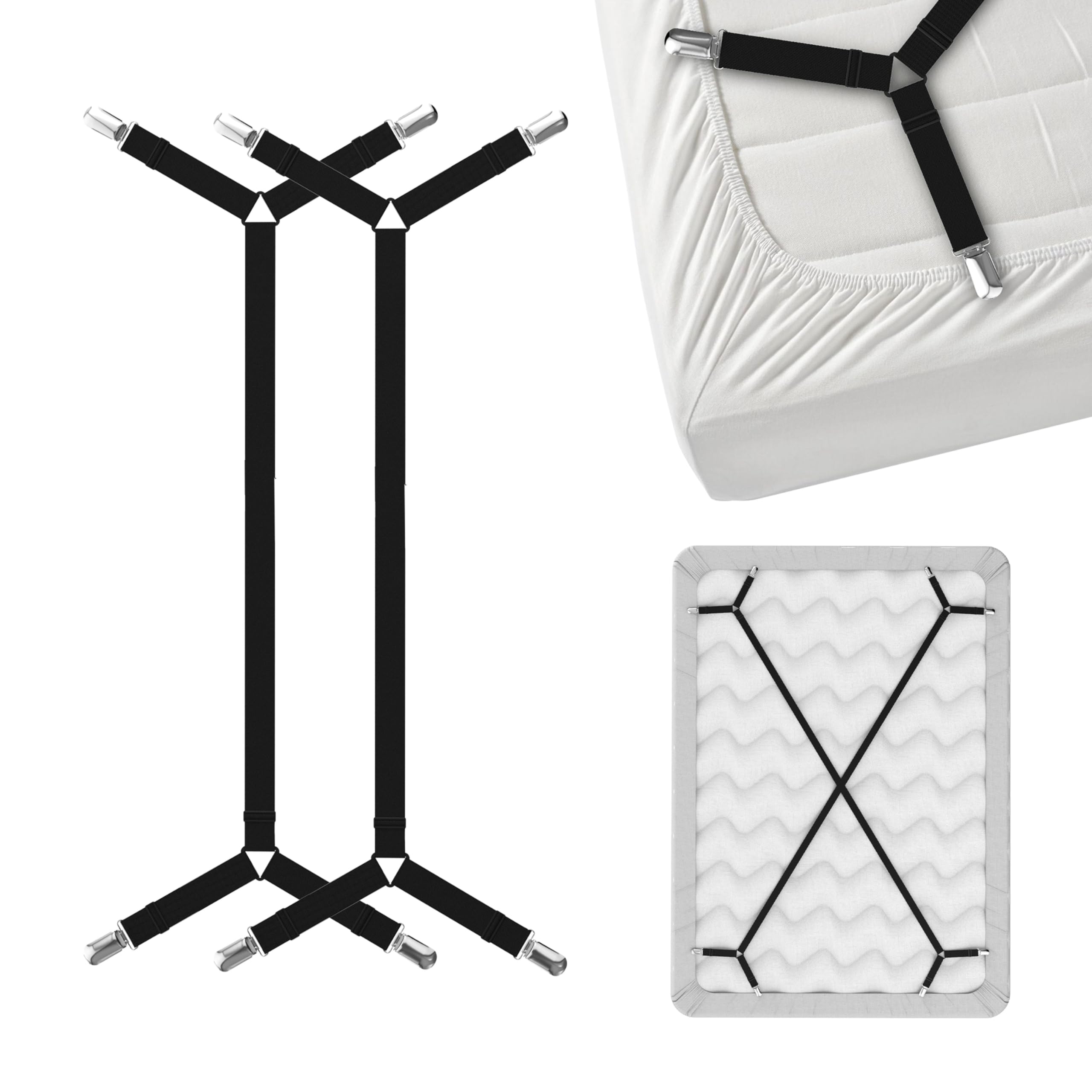 Feelathome Bed Sheet Holder Straps Criss-Cross - Sheets Stays Suspenders Keep Fitted/Flat Bedsheet In Place - For Twin Queen Kin