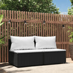 vidaXL Patio Middle Sofa - Black Poly Rattan with Cushions, Weather-Resistant, Powder-Coated Steel Frame, Modular Design, Padded Comfort, Outdoor-Only Use.