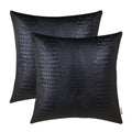 BRAWARM Faux Leather Pillow Covers 16 X 16 Inches, Black Leather Pillow Covers Pack of 2, Crocodile Leather Decorative Throw Pil