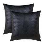 BRAWARM Faux Leather Pillow Covers 16 X 16 Inches, Black Leather Pillow Covers Pack of 2, Crocodile Leather Decorative Throw Pil