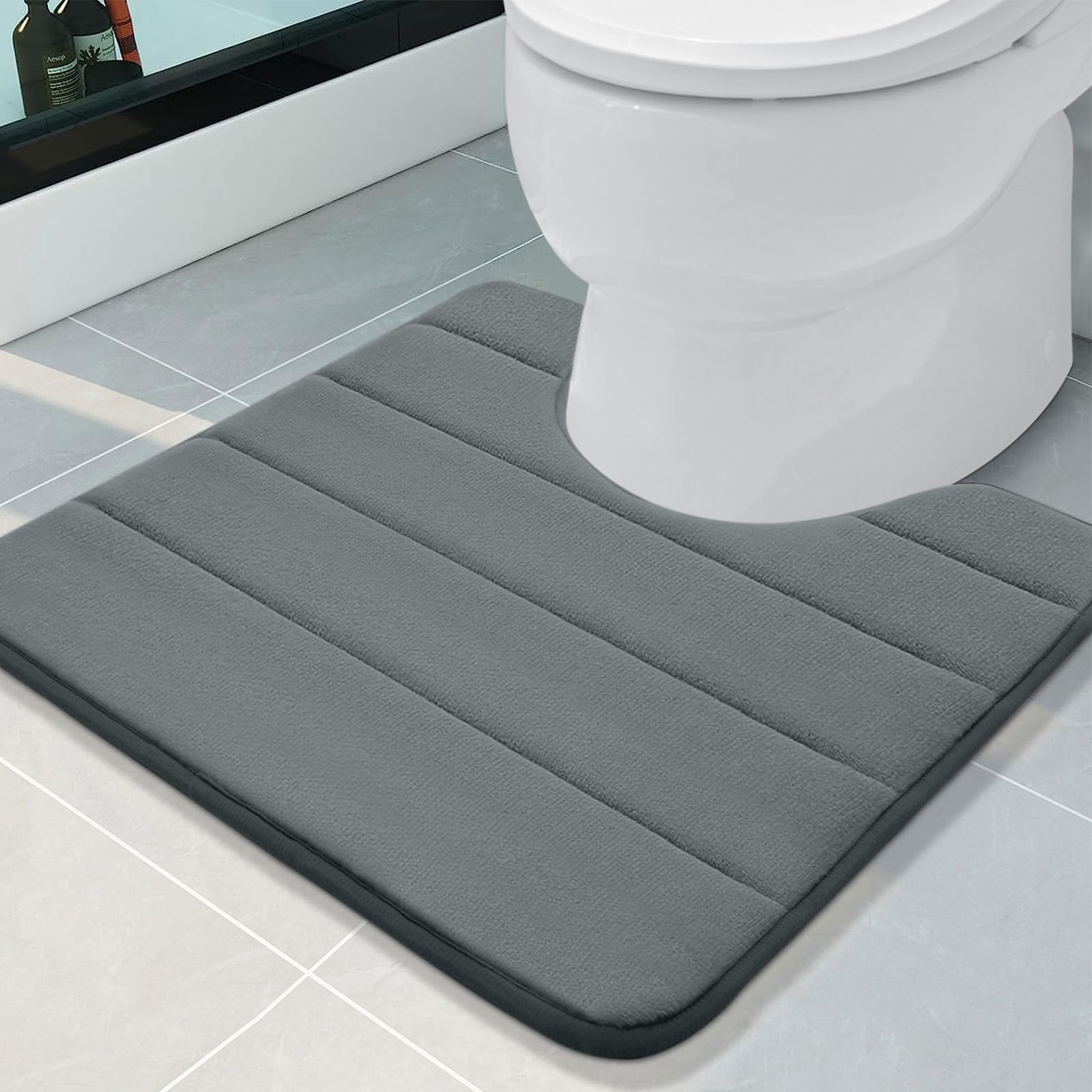 Buganda Memory Foam U-Shaped Contour Toilet Rugs, Non Slip Absorbent Toilet Mat, Thick Soft Washable Bathroom Rugs, Floor Carpet