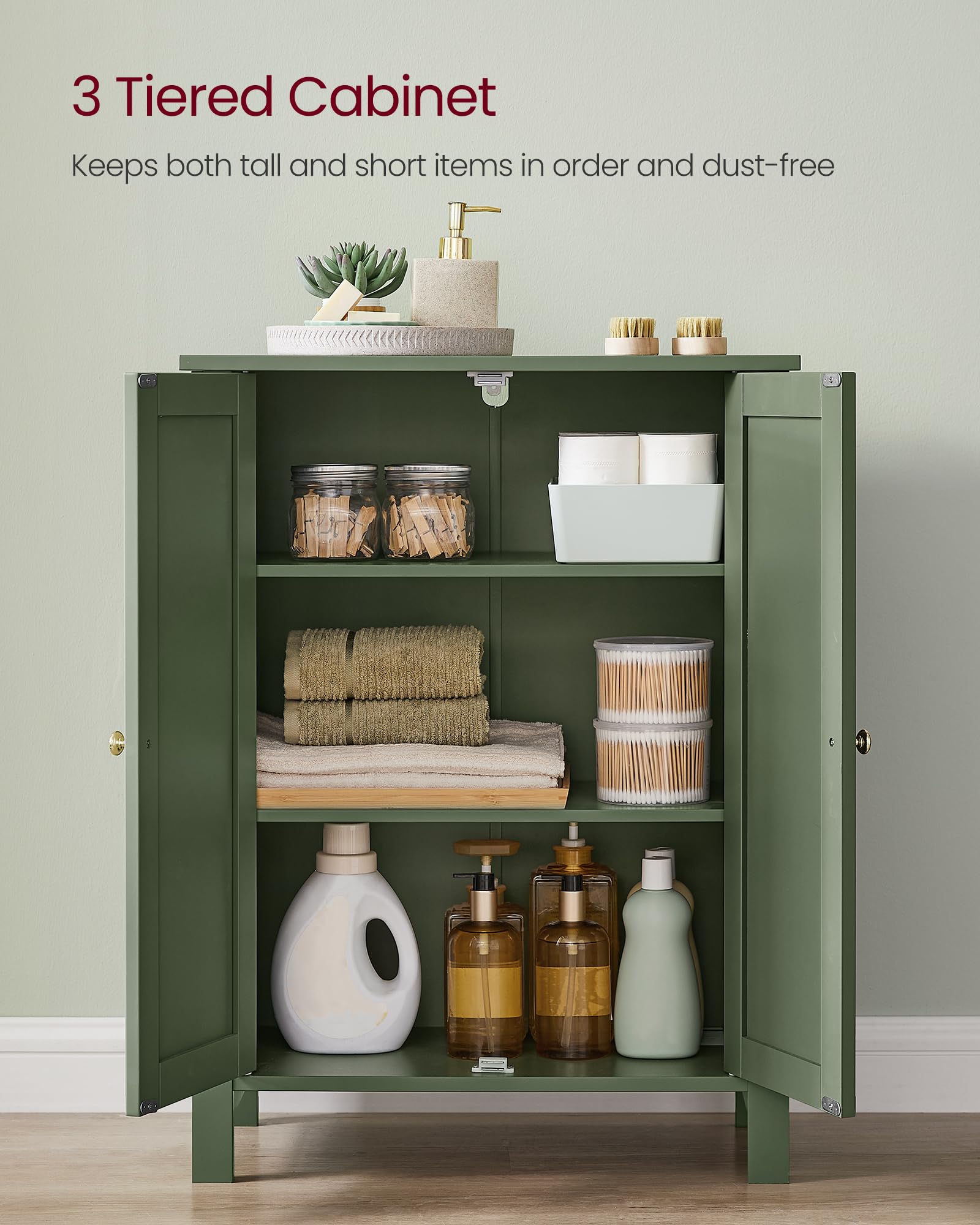 Vasagle Bathroom Floor Storage Cabinet, Bathroom Storage Unit With 2 Adjustable Shelves, Bathroom Cabinet Freestanding, 11.8 X 23.6 X 31.5 Inches, Forest Green Ubcb060C01