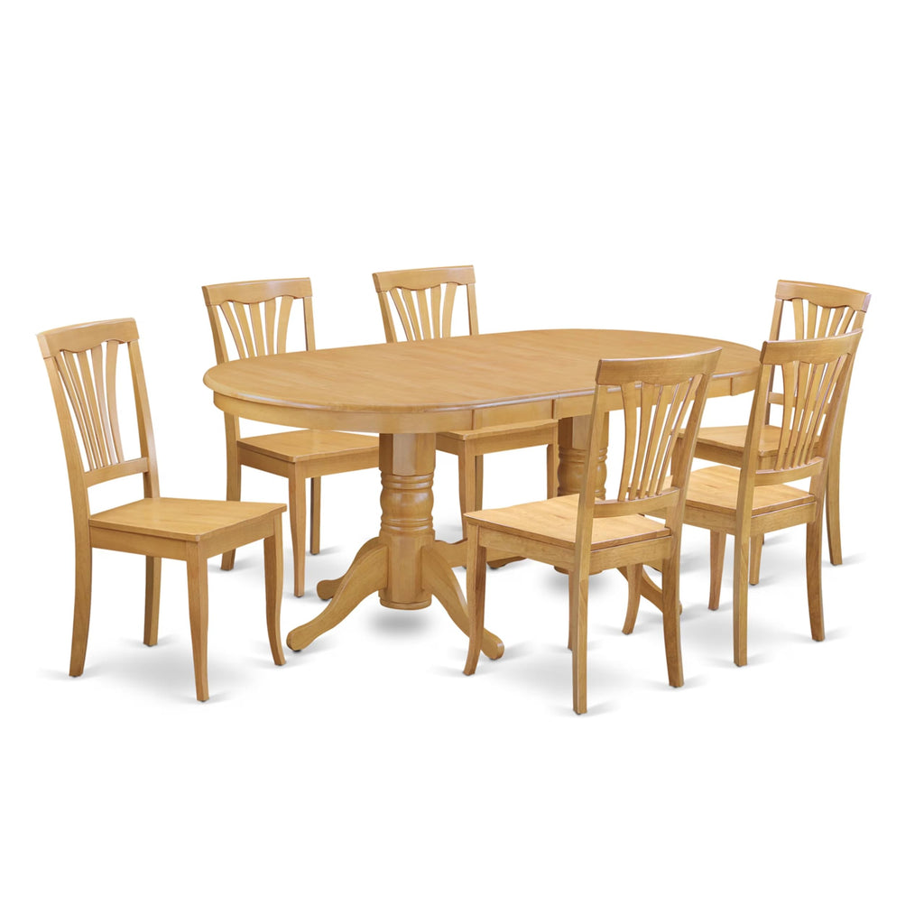East West Furniture VAAV7-OAK-W 7 Piece Dining Set Consist of an Oval Dining Table with Butterfly Leaf and 6 Kitchen Chairs, 40x76 Inch, Oak
