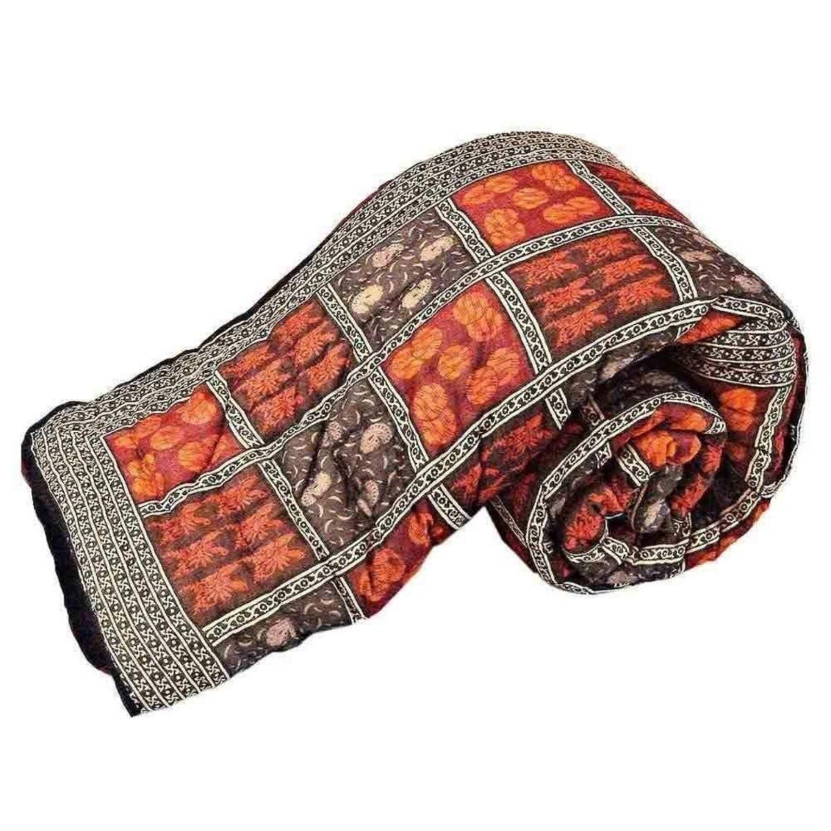 SVT Rajasthani Traditional Jaipuri Single Razai/Quilt/Blanket/ac Comforter (Grey, Single)