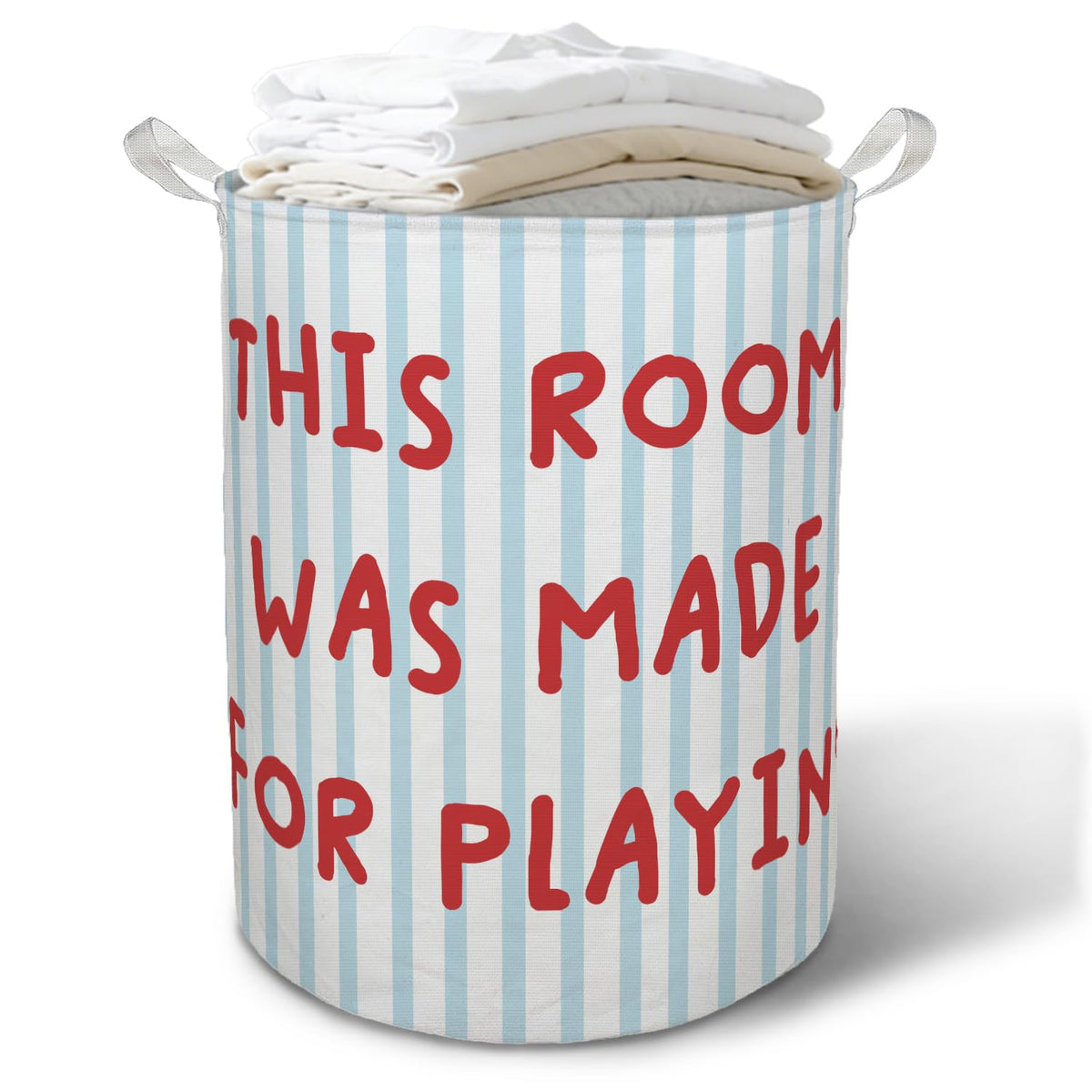 TAZSWDMM Kids Playroom Laundry Basket Hamper, Blue and White Striped Foldable Clothes Toys Books Storage Box Bins Baskets Organi