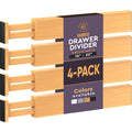 4 Pack Bamboo Drawer Dividers  Adjustable 16 To 22 Inch Expandable Drawer Organizer, Spring Loaded 2.6 Inch High Kitchen Drawer
